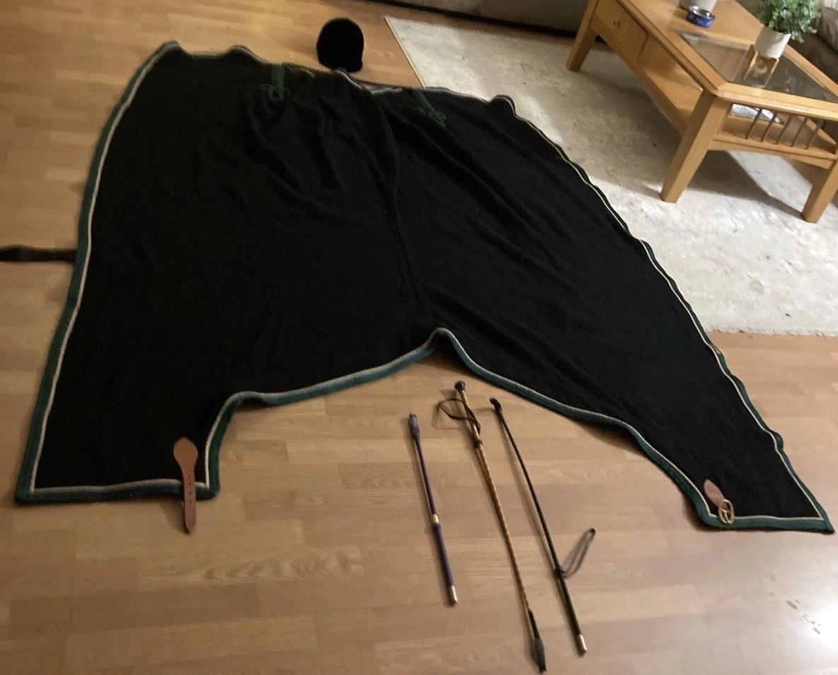 Vintage Wilsun Wool Horse Blanket USA + Livingston Riding Helmet + 3 Crops – EXC