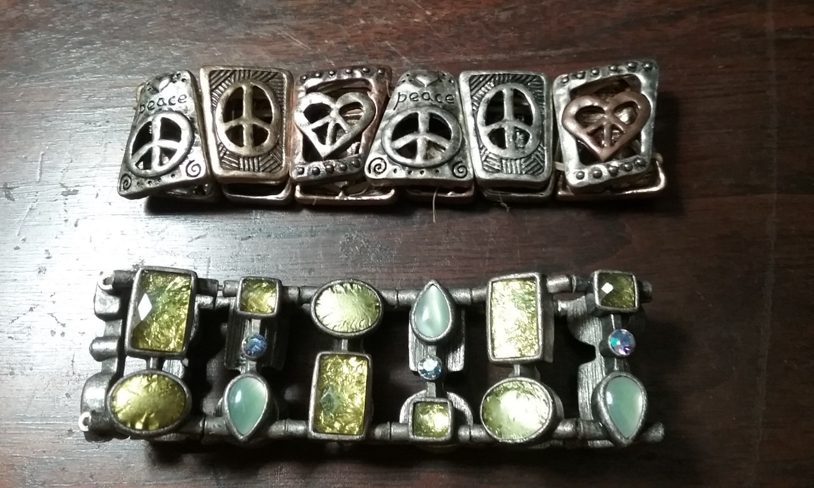 2 Vtg Intricate Metal Stretch Bracelets Stylish Retro Hippie Boho Estate Sale