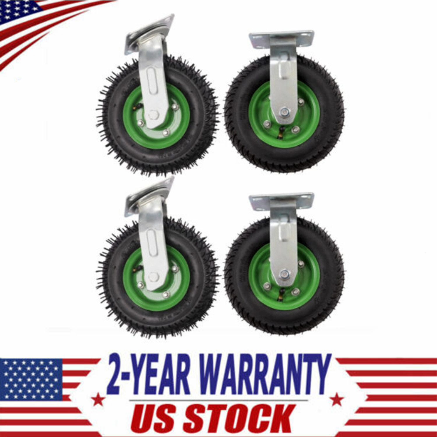 4Pcs 8" Pneumatic Air Tire 2 Rigid + 2 Swivel Wheel HD Farm Cart Caster Large