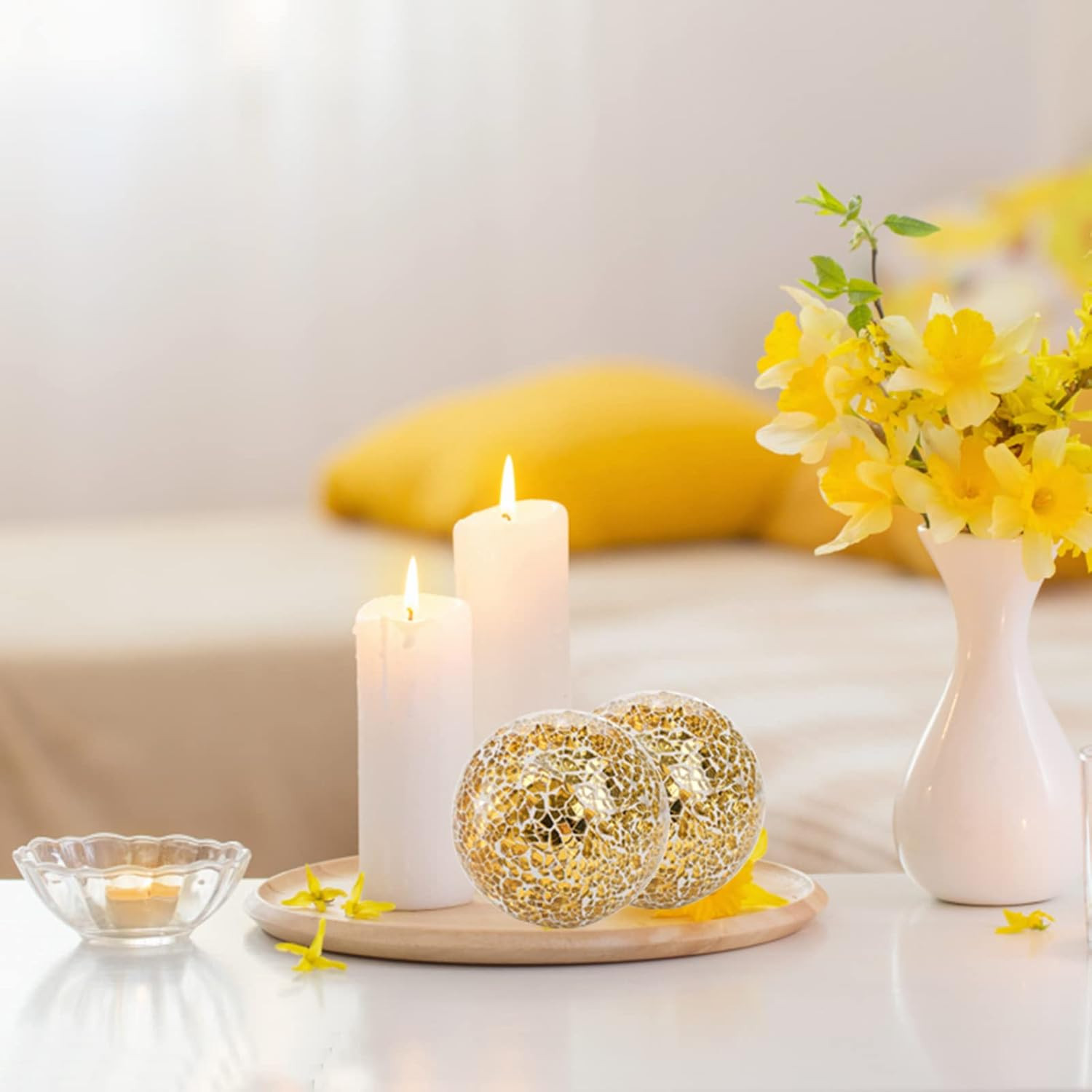 3 Pack 4 Inch Gold Mosaic Glass Orbs, Decorative Balls Mosaic Spheres for Vase F