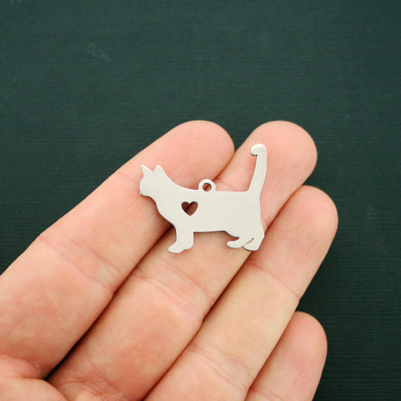 BULK 5 Cat Charms Stainless Steel Great As a Charm or For Stamping - MT457