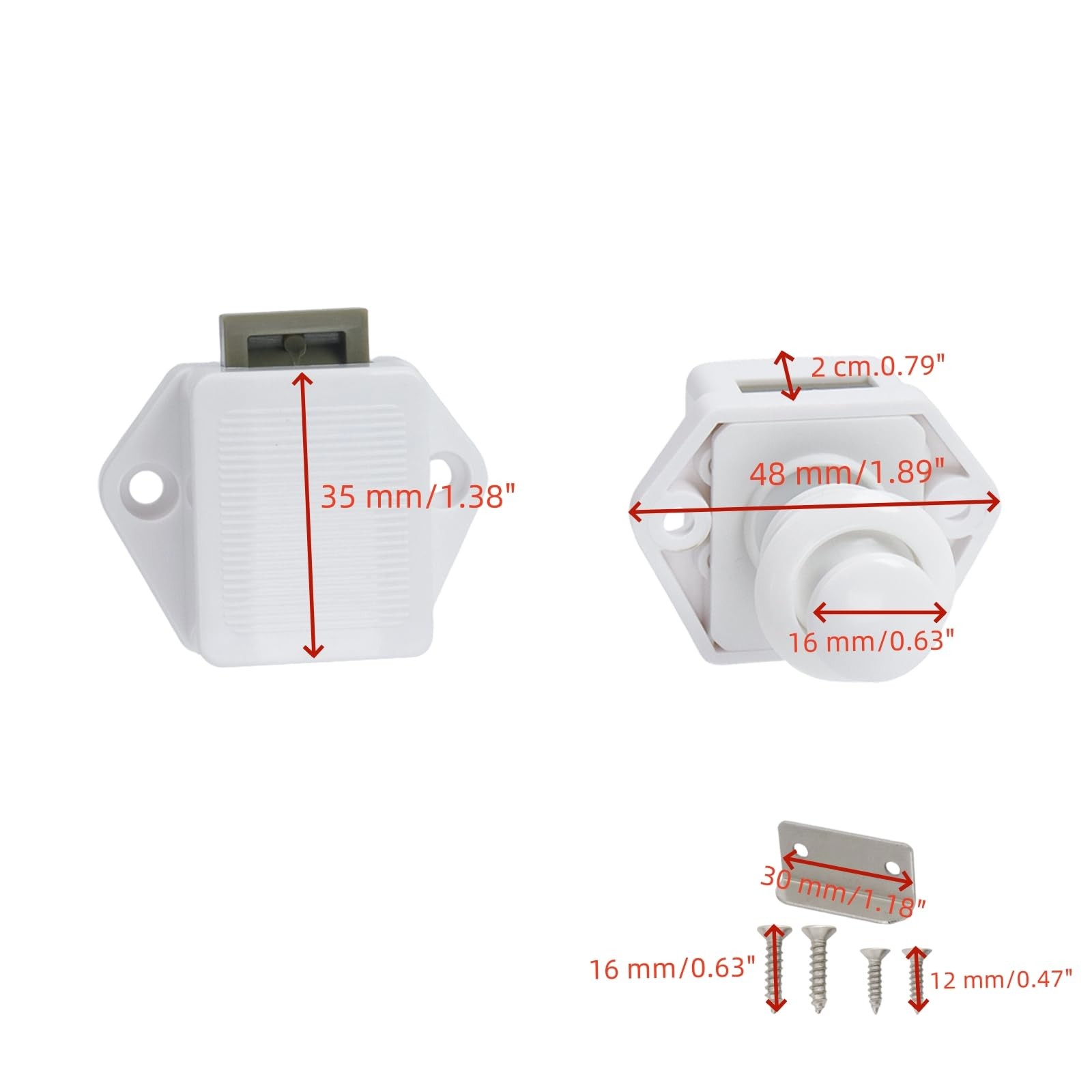 Push Button Latch Cupboard 5200-W Zinc Alloy Keyless Cabinet 5 PCS White