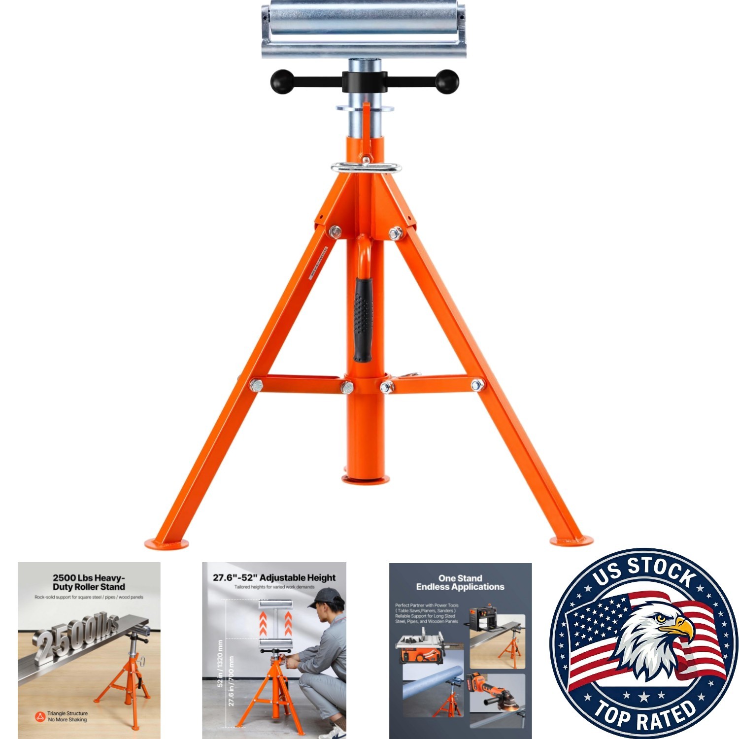Versatile Heavy Duty Roller Stand - 2500 LBS Load Capacity, 28"-52" Adjustable