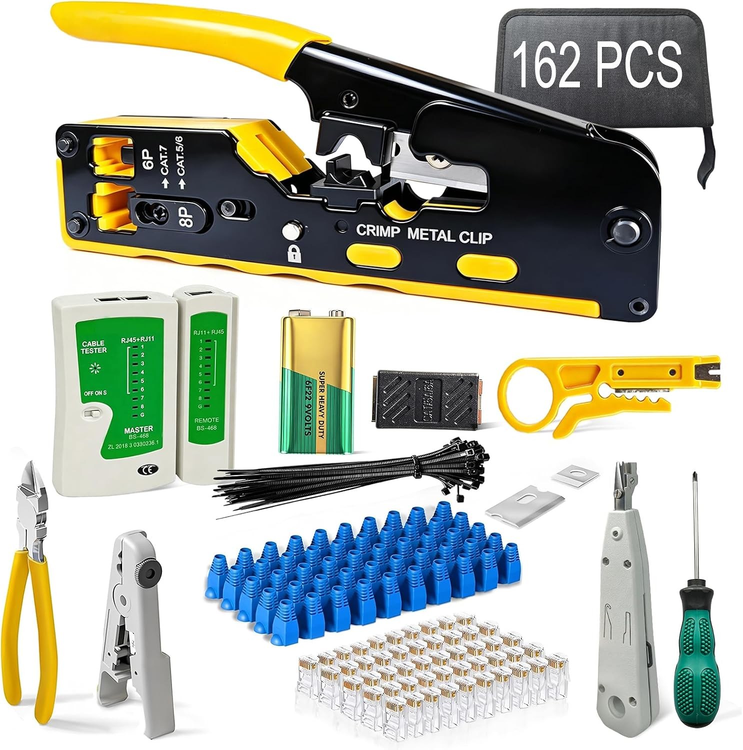 RJ45 Crimp Tool Kit, Pass Through Ethernet Crimping Tool Kit Cat6 Cat5e Cat6a RJ