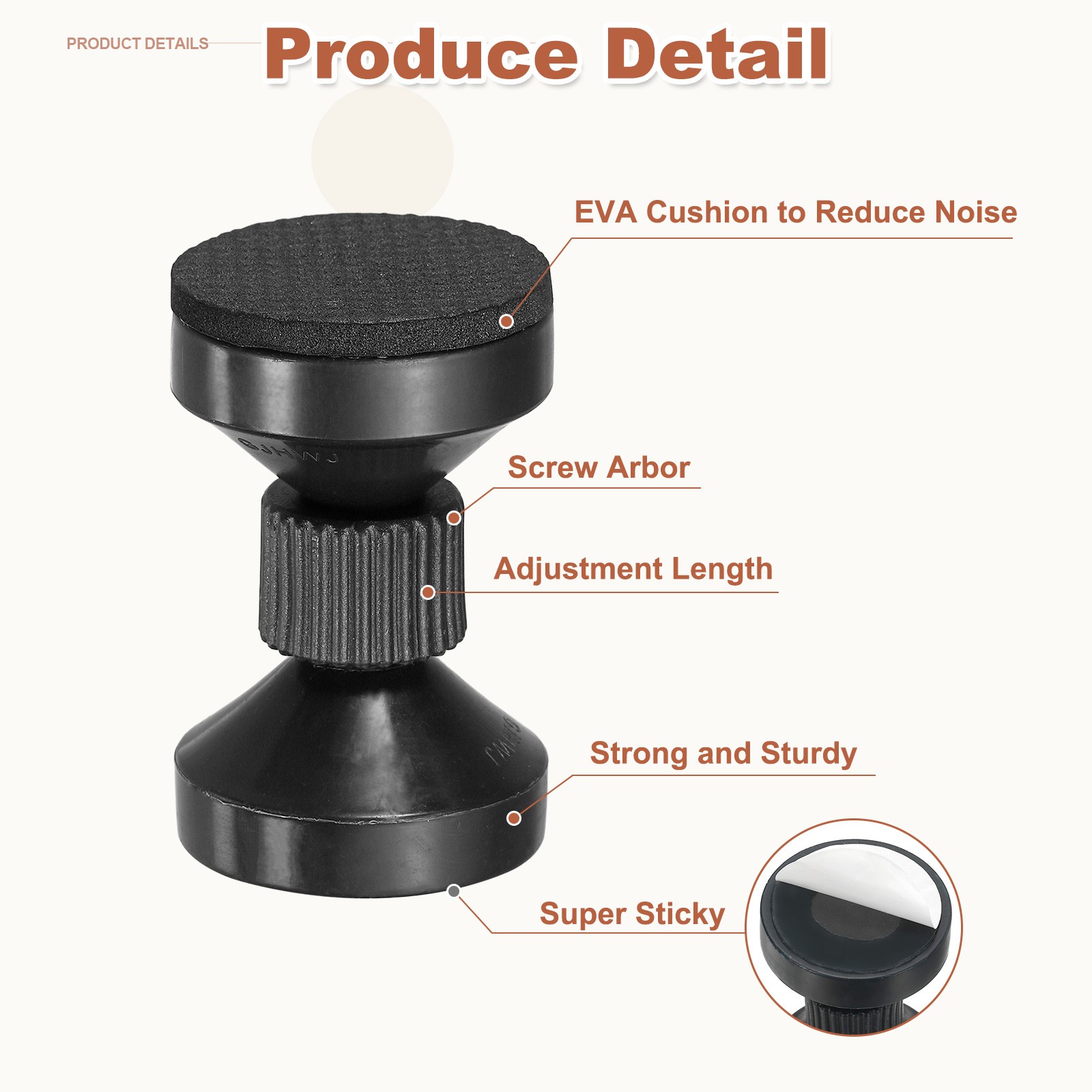 4 Pcs Headboard Stoppers, 2.64 Inch Adjustable Threaded Bed Frame Tool, Black