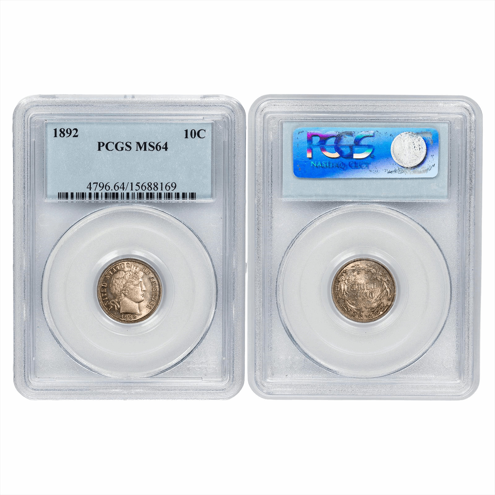 1892 Barber Dime 10C PCGS MS 64