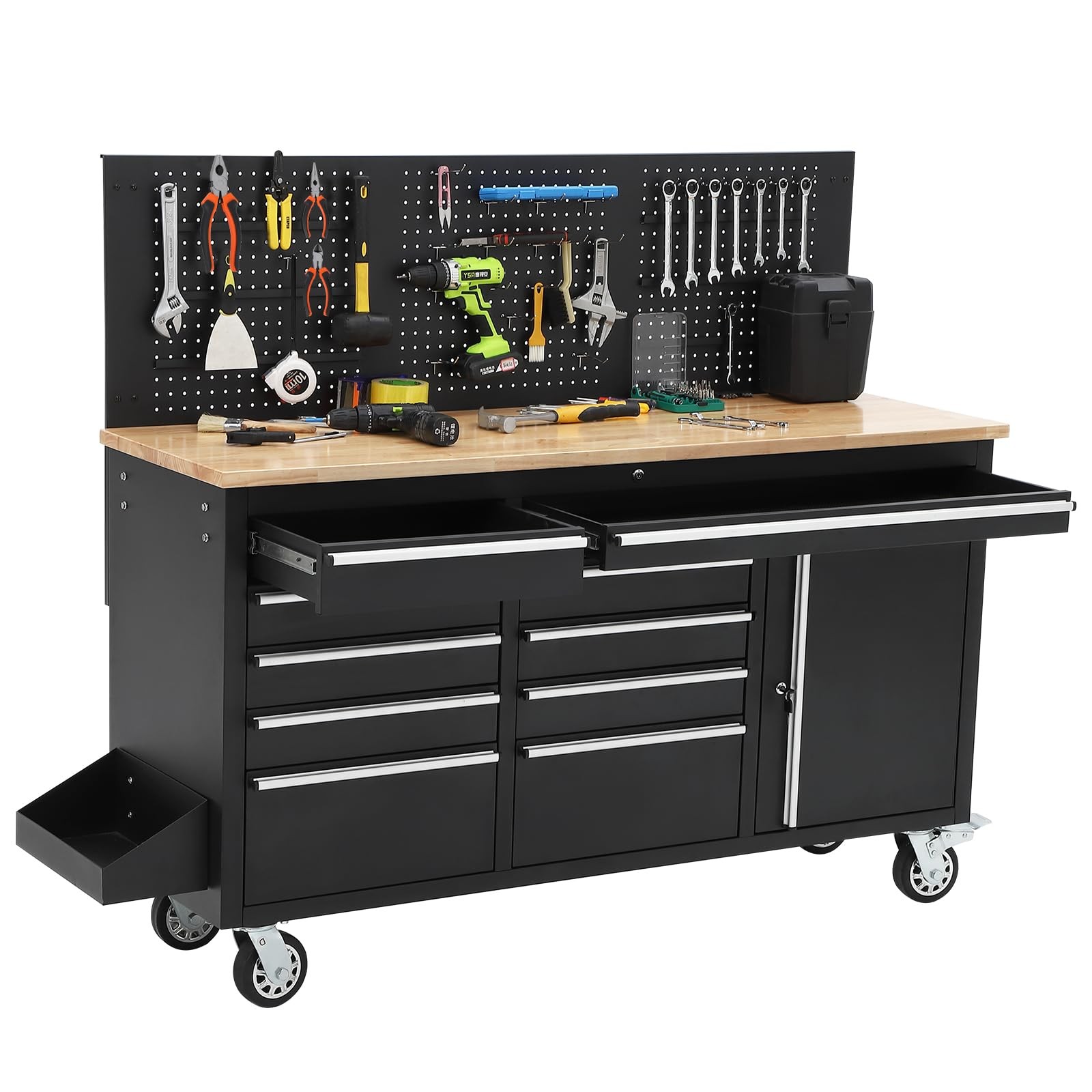Workbench Rolling Tool Chest Heavy Duty Work Table with 10 Drawers and Pegboard