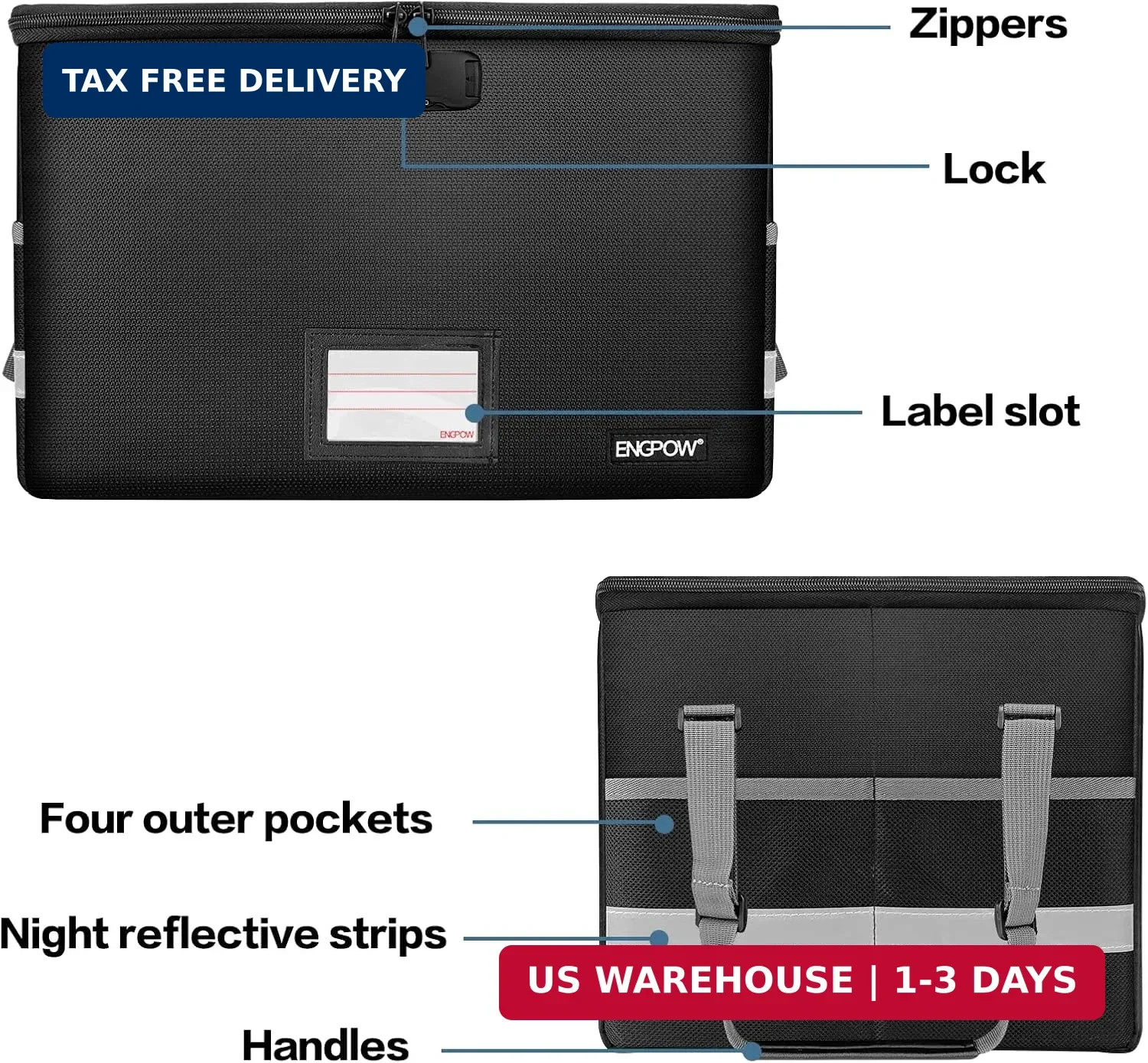 File Box with Lock,Fireproof Document Box with Zipper&Pockets,Collapsible