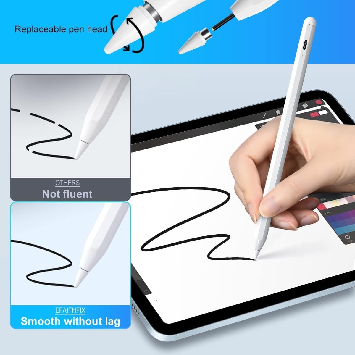 Universal Touch Screen Stylus Pen - Precise 1.2mm Tilt Technology, Rechargeable