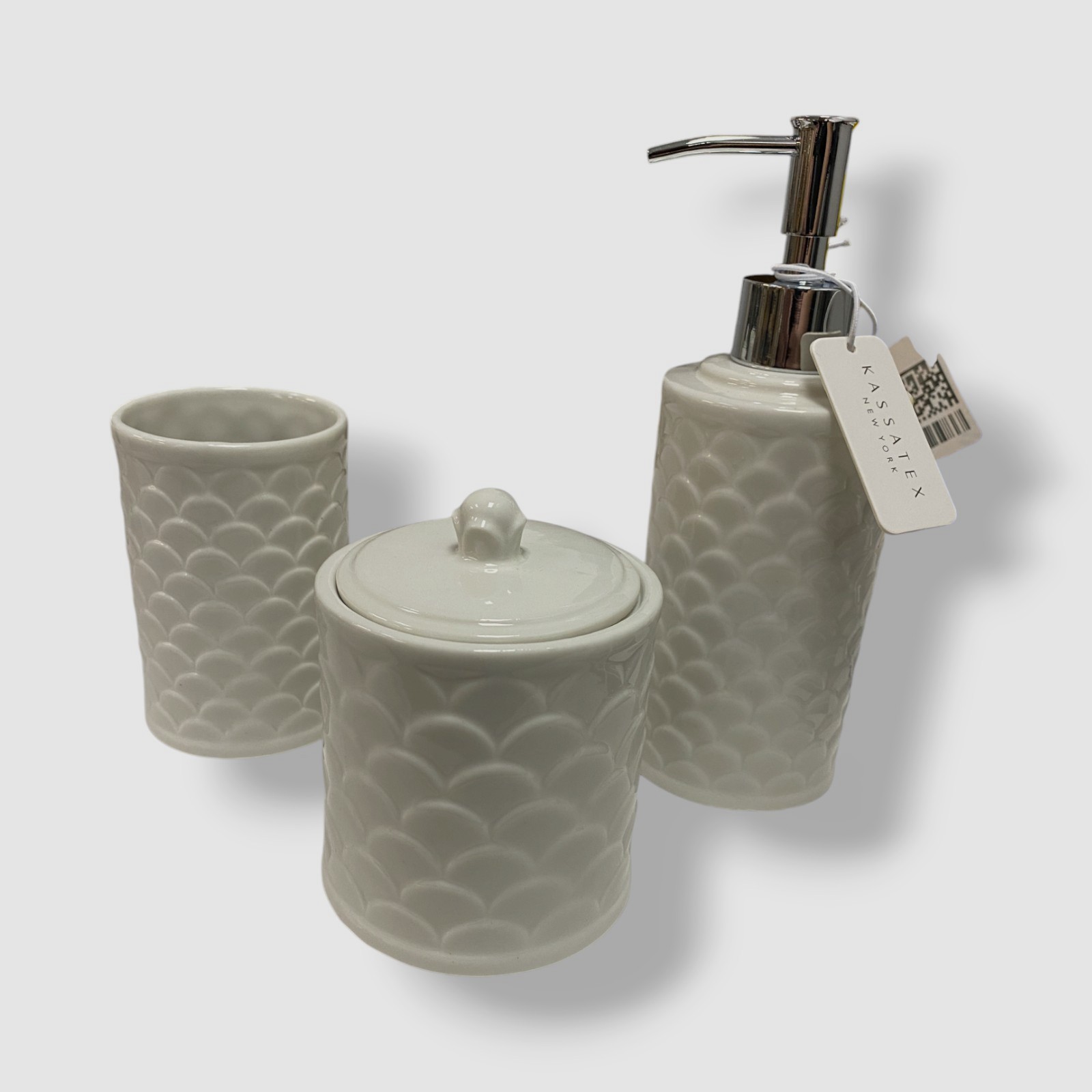 Cassadecor White Duomo Bathroom Cotton Jar Soap Dispenser Tumbler 3-Piece Set