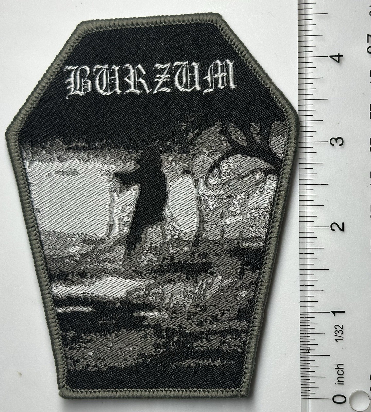 1Burzum Aske Grey Border Coffin Woven Patch