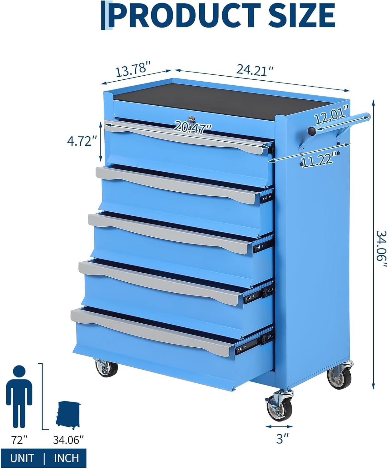 Hetoy 5-Drawer Tool Chest with Lock,Heavy-Duty Modular Steel Toolbox Rolling