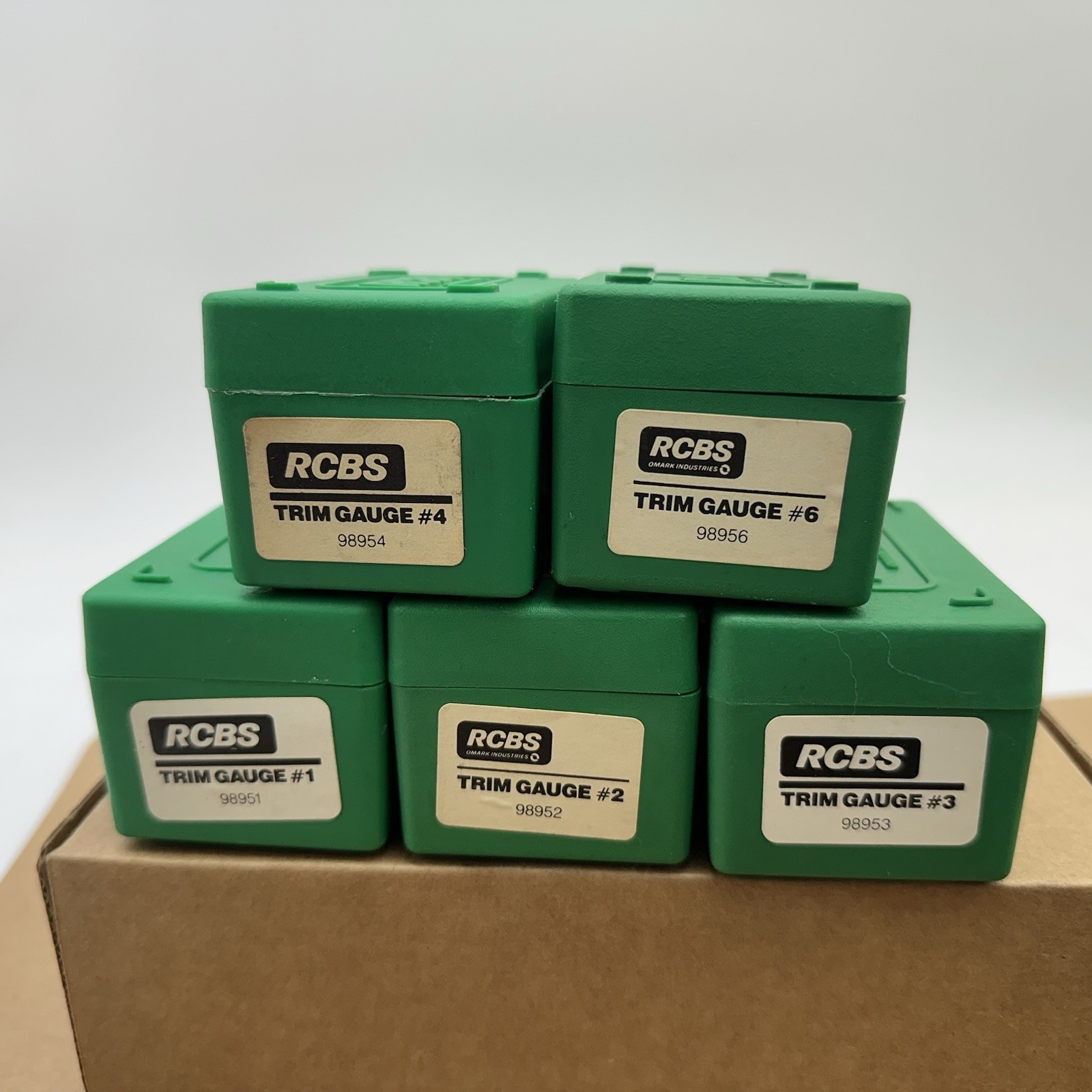 RCBS TRIM GAUGES SET OF 5 With Cases FOR RCBS CASE TRIMMER #1 #2 #3 #4 #6 USA