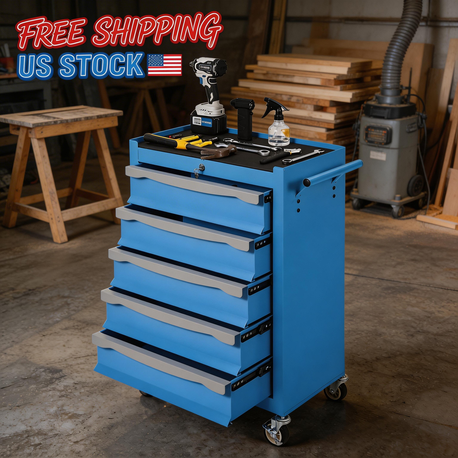 Hetoy 5-Drawer Tool Chest with Lock,Heavy-Duty Modular Steel Toolbox Rolling