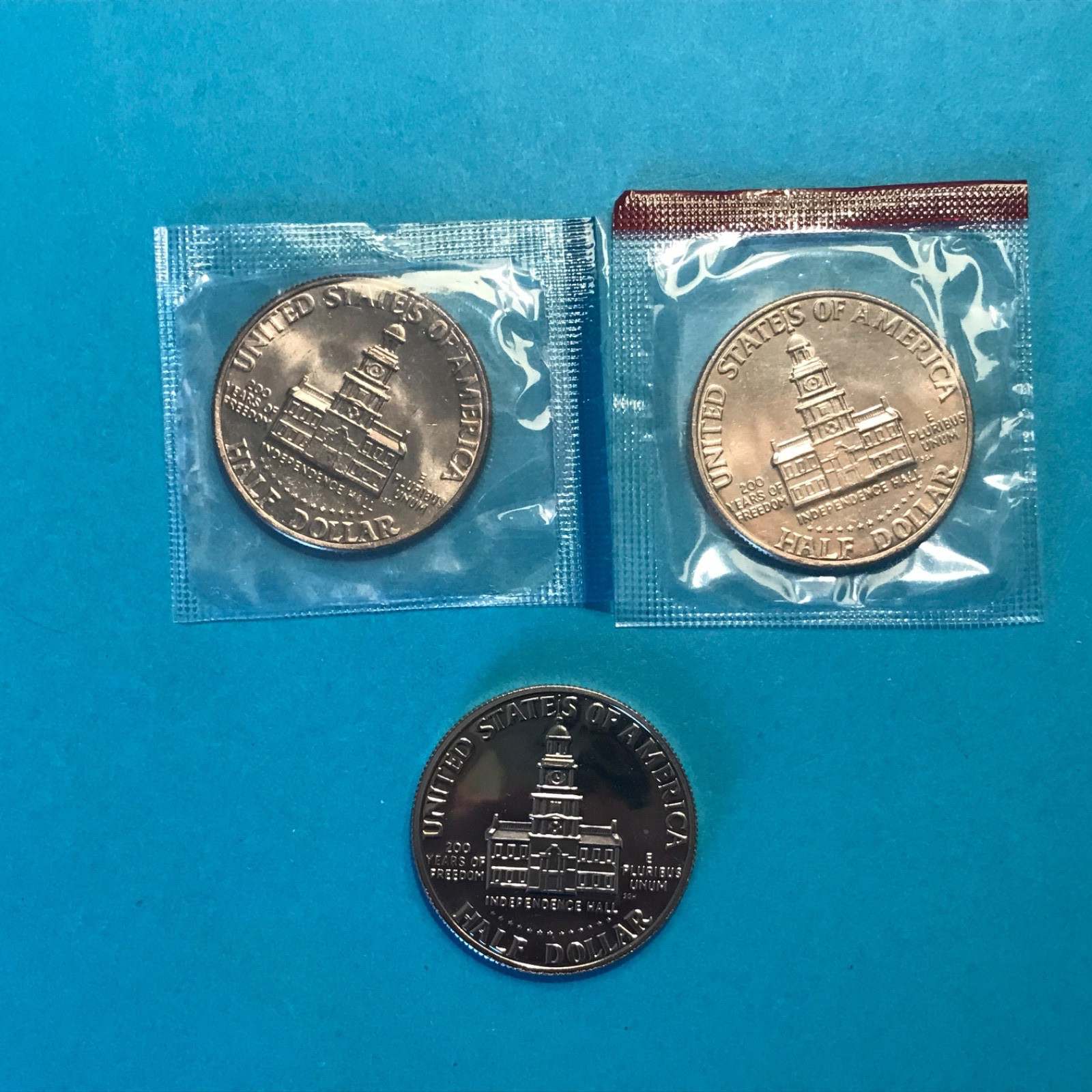 1976 P D S  Kennedy Half Dollars  Mint Cello  2-Unc &1-Proof  FREE SHIP  3 Coins