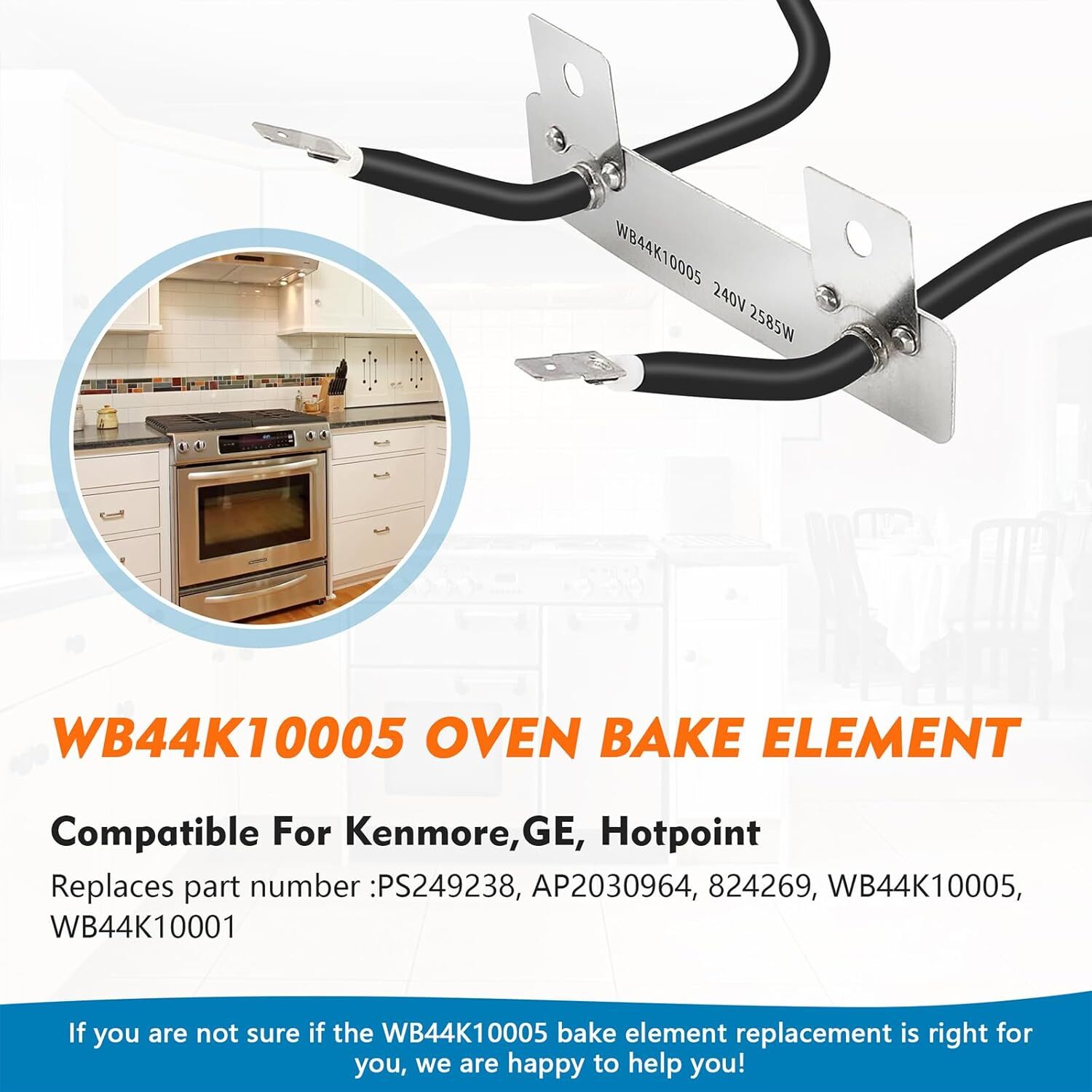 Self Clean Range Oven Bake Unit Lower Heating Element WB44K10005 for GE