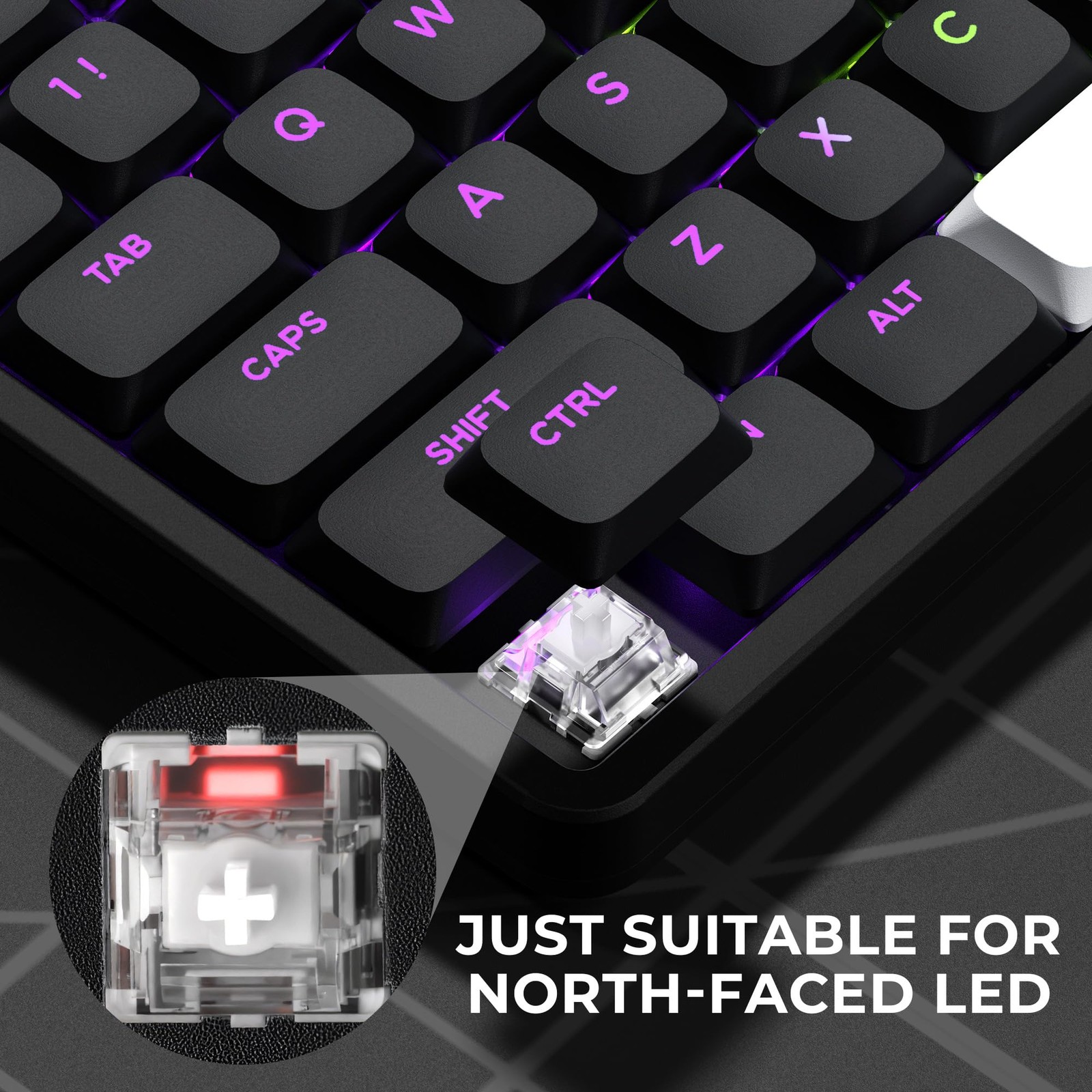 XVX Low Profile Black Keycaps, Shine Through Keycap Sets, black and white2