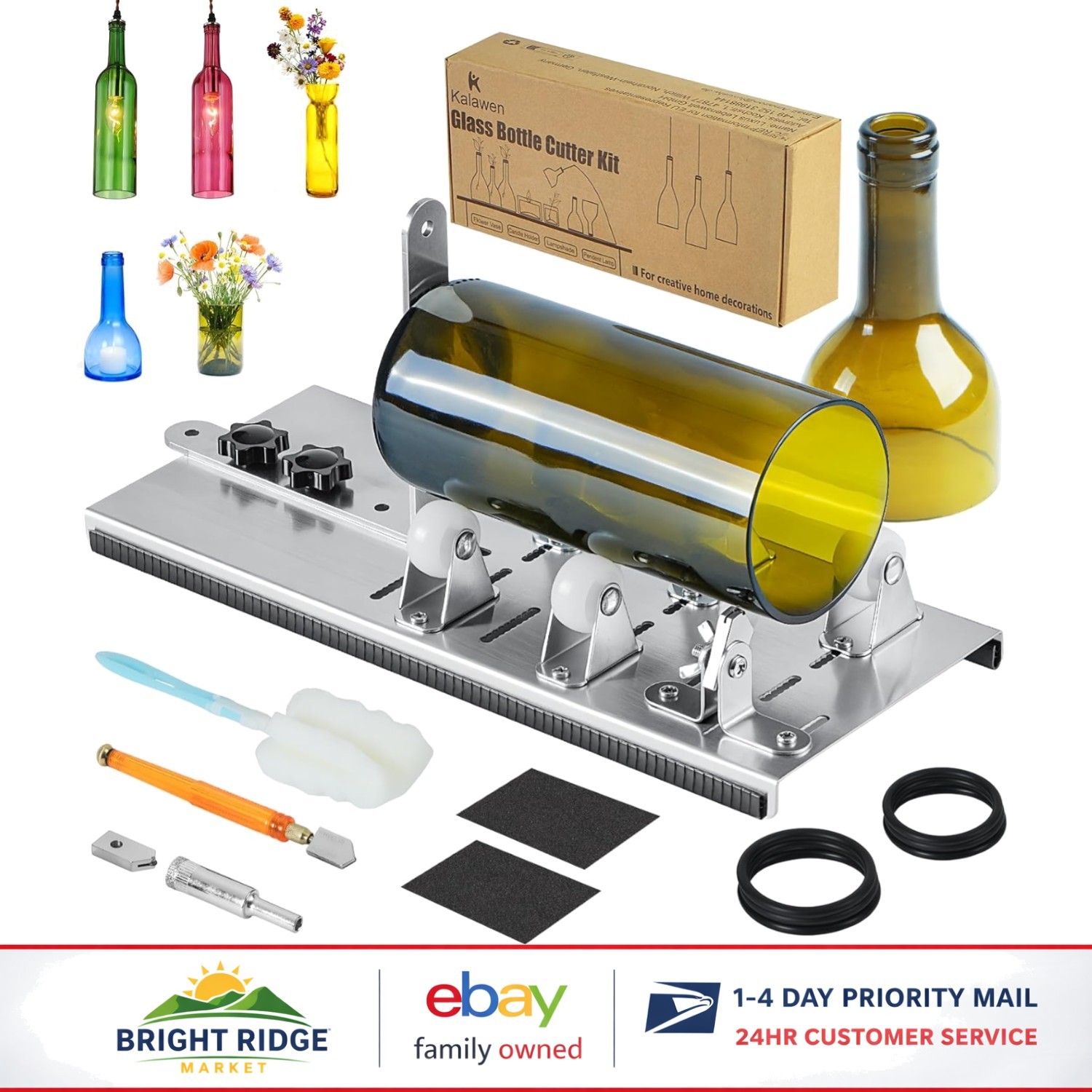 Glass Bottle Cutter Kit with Adjustable Support Wheels and Spare Blade Included