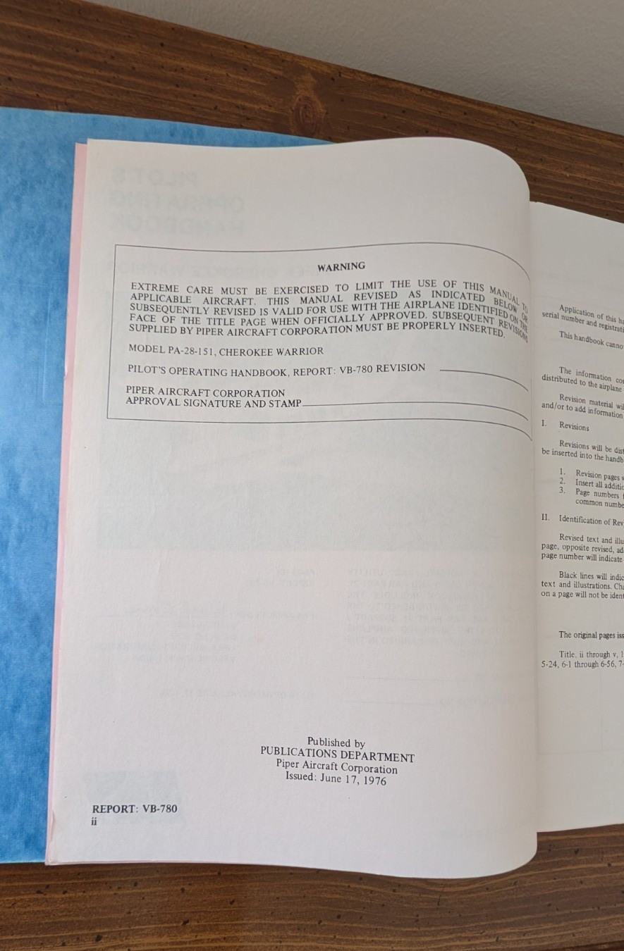 Piper Cherokee Warrior PA-28-151 Pilot's Information Manual