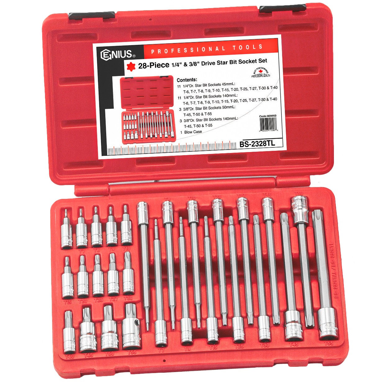 Genius Tools 28 Piece 1/4" & 3/8" Dr. Star Bit Socket Set - BS-2328TL