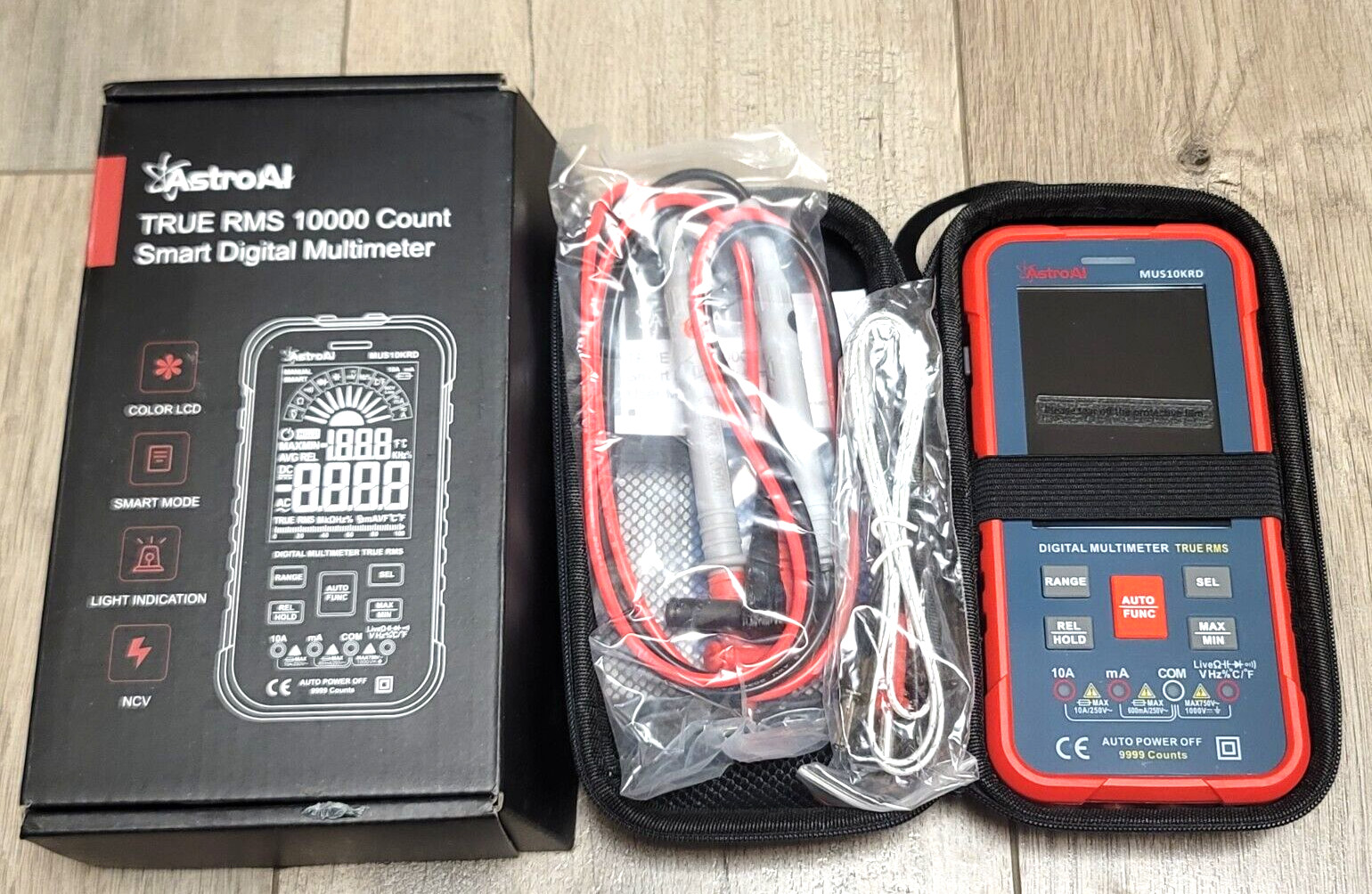 ASTRO AI Auto-Ranging Color Screen Multimeter w/ Temp Probe and Case #MUS10KRD