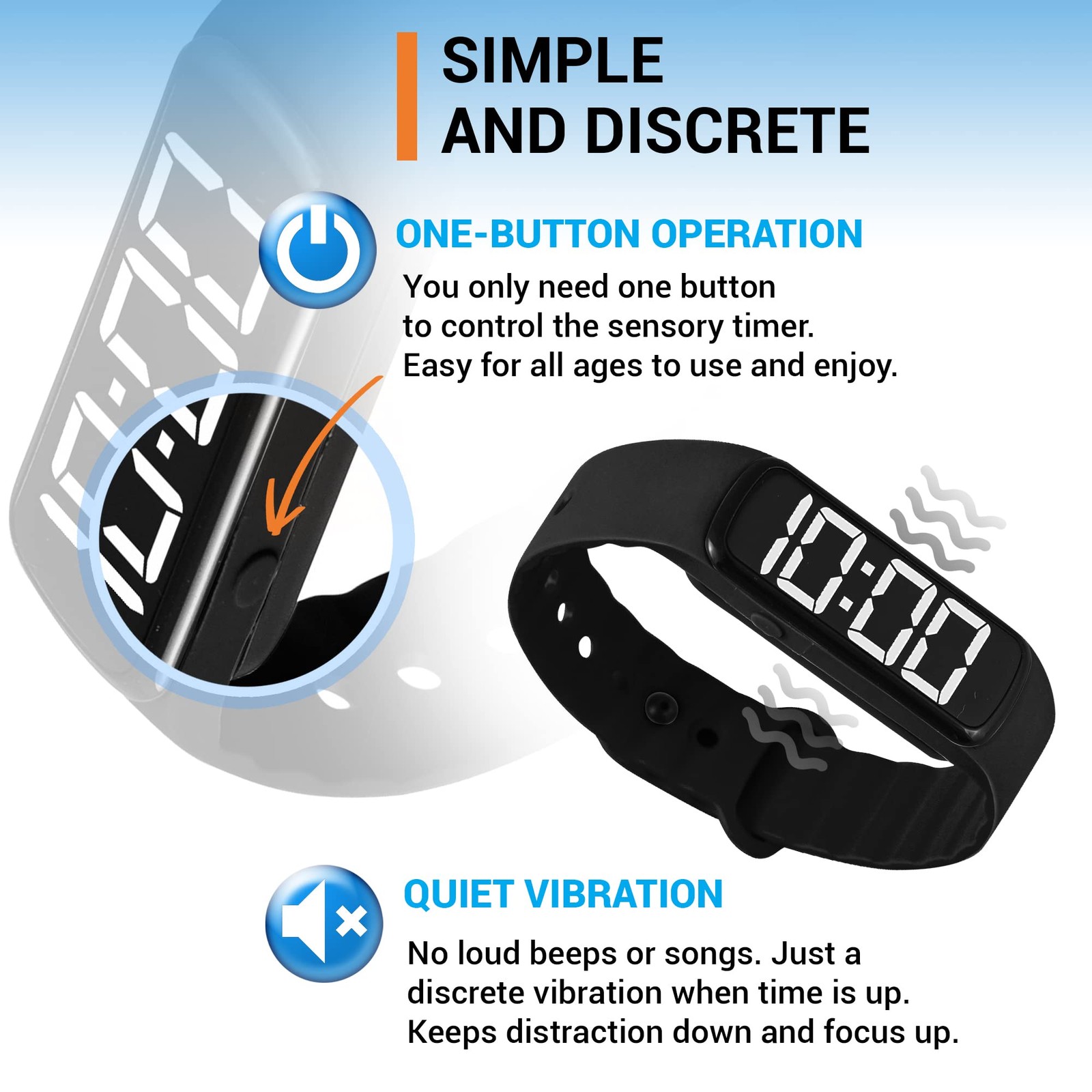 Sensory Wrist Timer for , Teachers, Students, Simple Reminder with Silent Ala...
