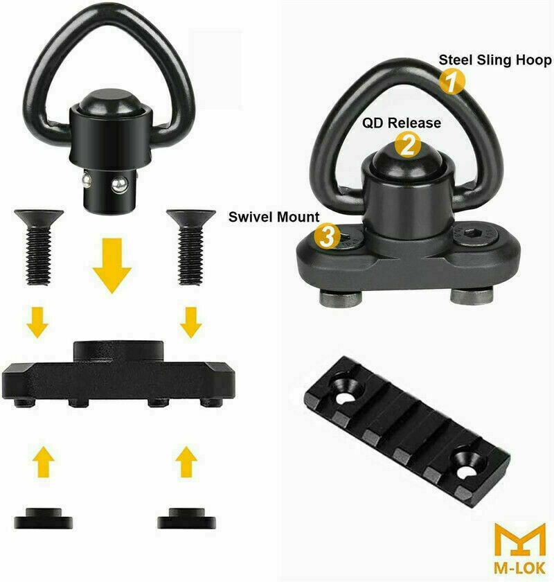 2Pack M-LOK MLOK Quick Release Sling Mount Push Button QD Sling Swivel Adaptor