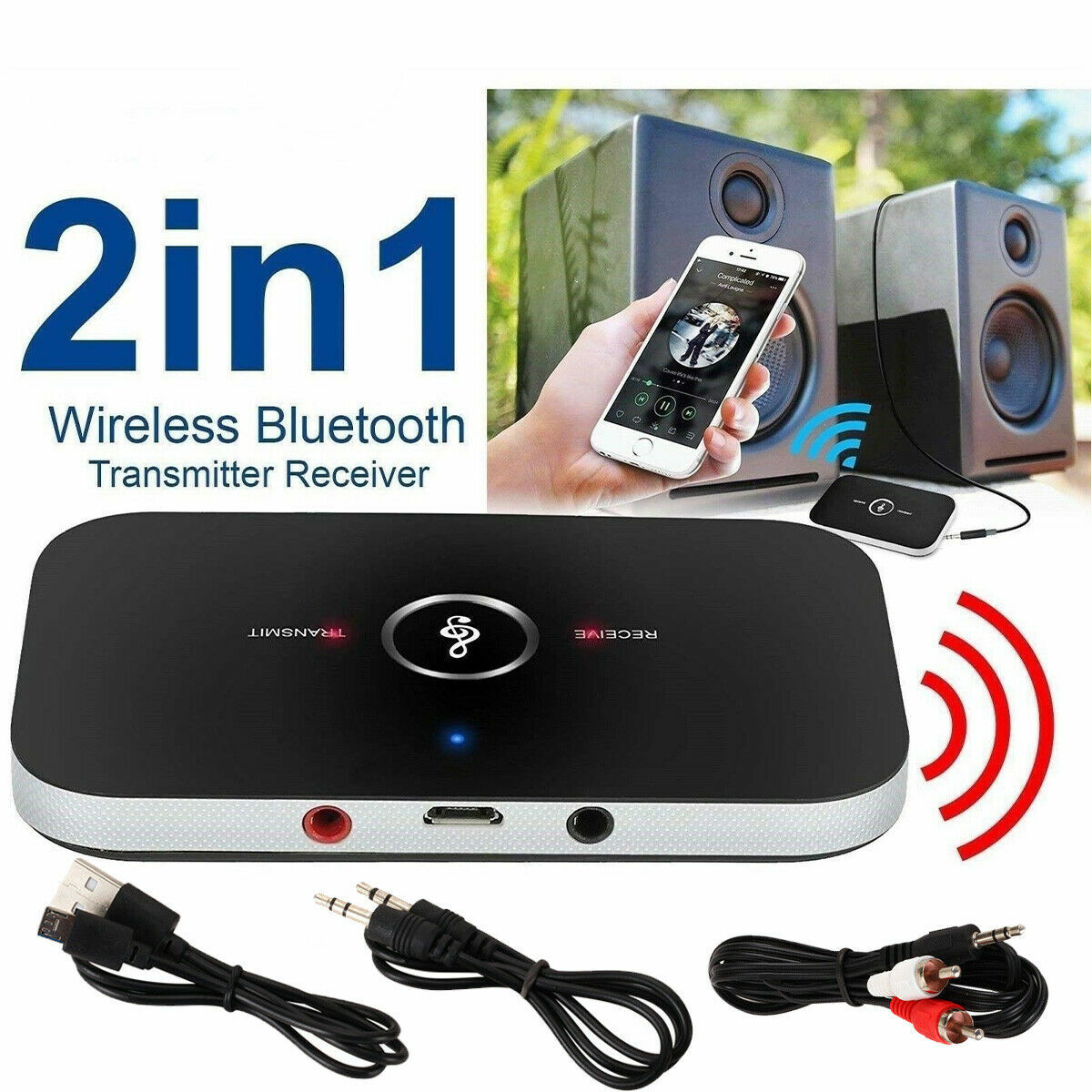 2-IN-1 Bluetooth Receiver & Transmitter Wireless RCA to 3.5mm Aux Audio Adapter