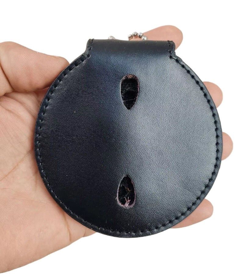 9CM  TACTICAL OFFICER BELT CLIP BADGE HOLDER LEATHER CLIP ON BELT & NECK CHAIN