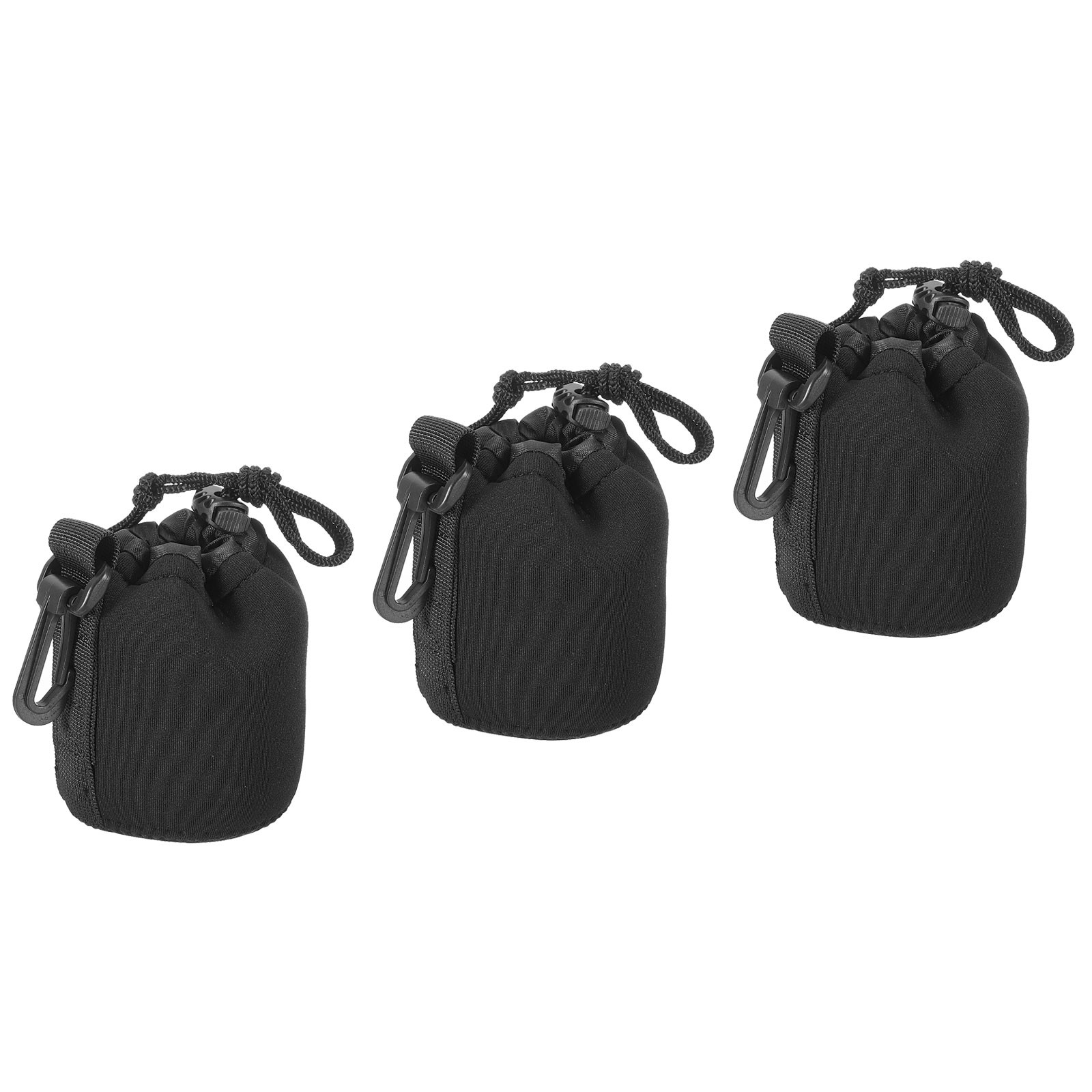 3 Pcs 3" ID x 3.9" H Drawstring Len Pouch Black