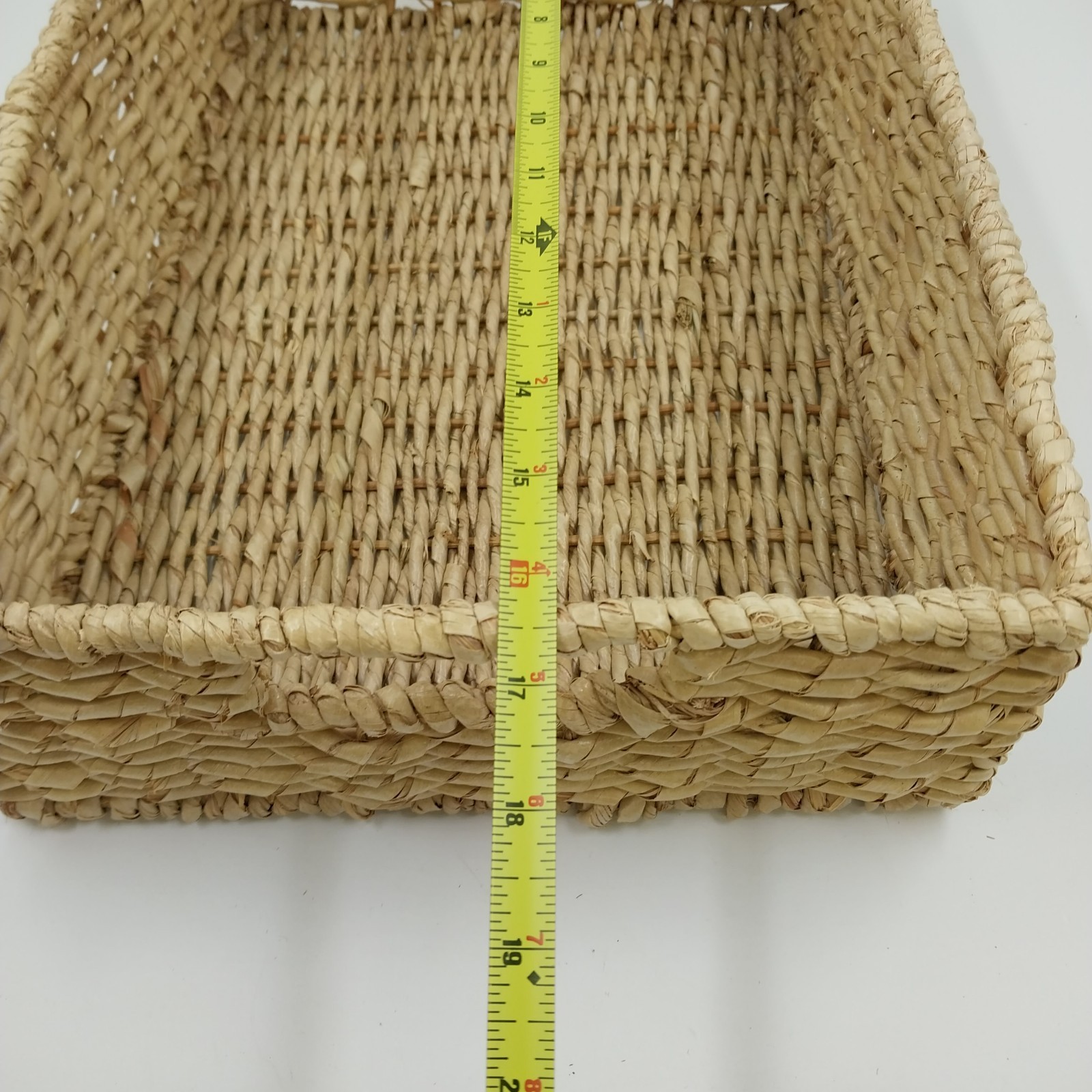 Seagrass Handwoven Rectangular Storage Basket Metal Frame Medium w Handles 16"