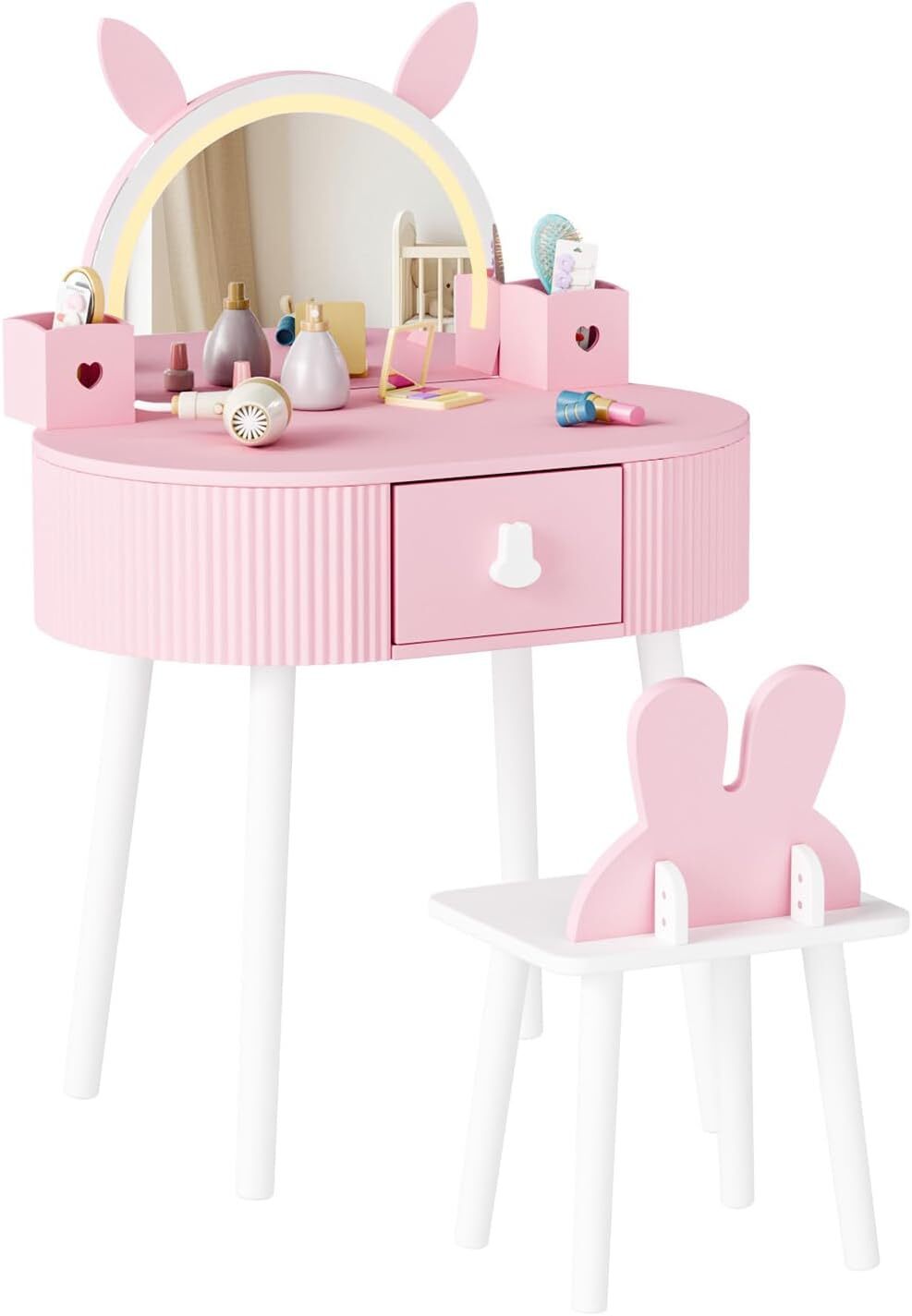 JOYMOR Kids Vanity with Lights, Girls Vanity Set w/Touch Screen 3 Colors