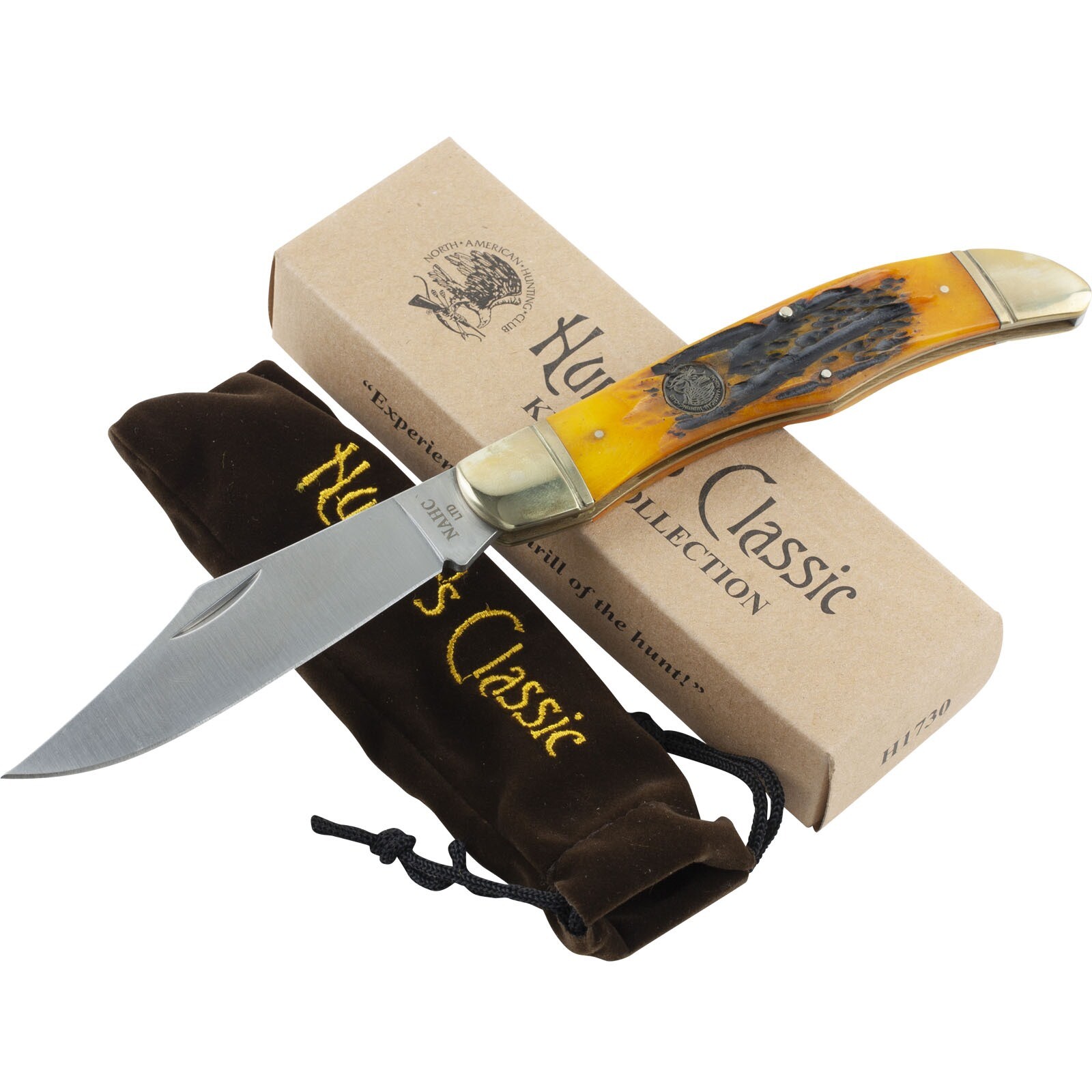 NAHC North American Hunting Club Orange Jigged Bone Folding Hunter Pocket Knife