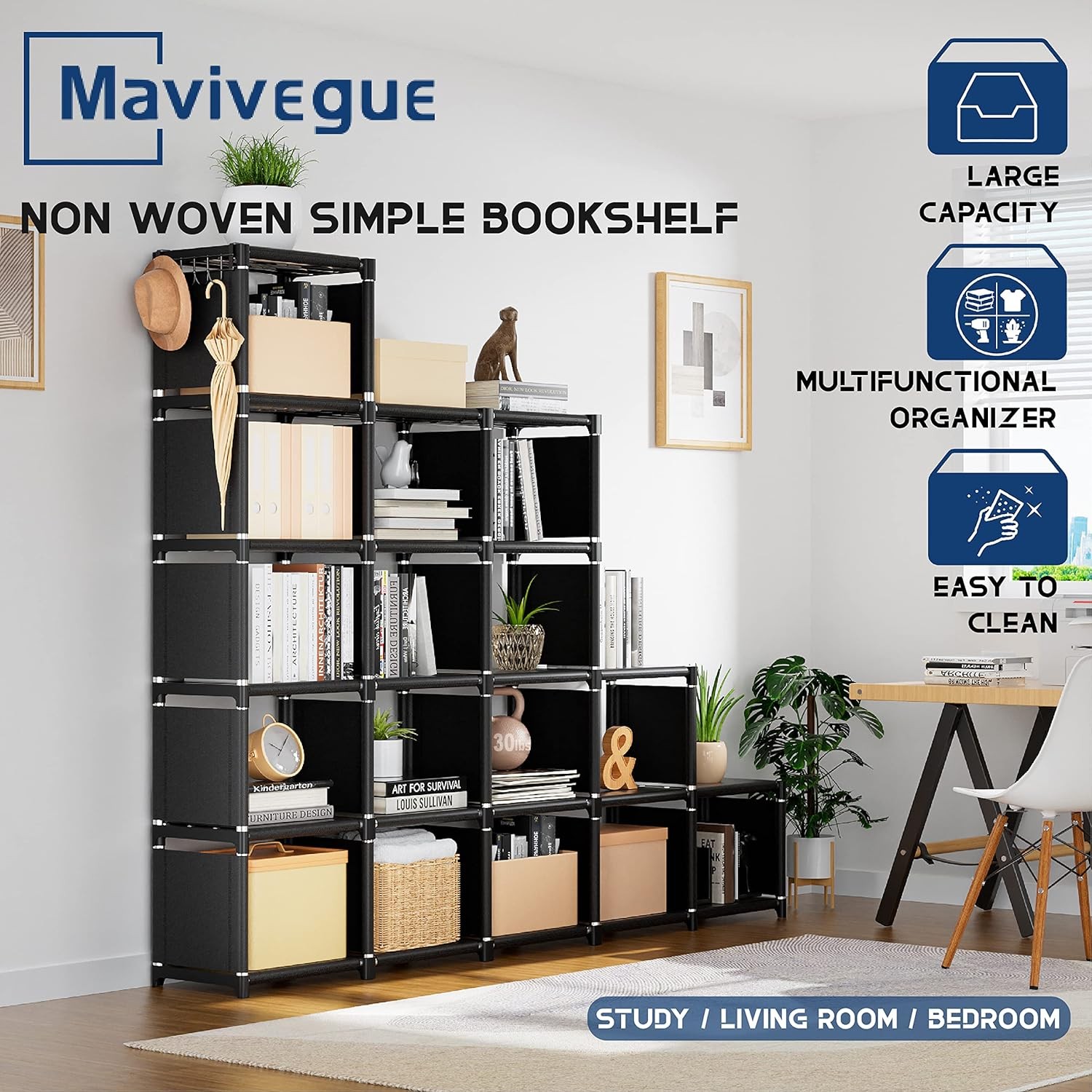 Bookcase 18-Cube Extra Large Book Shelf DIY Cube Storage Organizer Bedroom