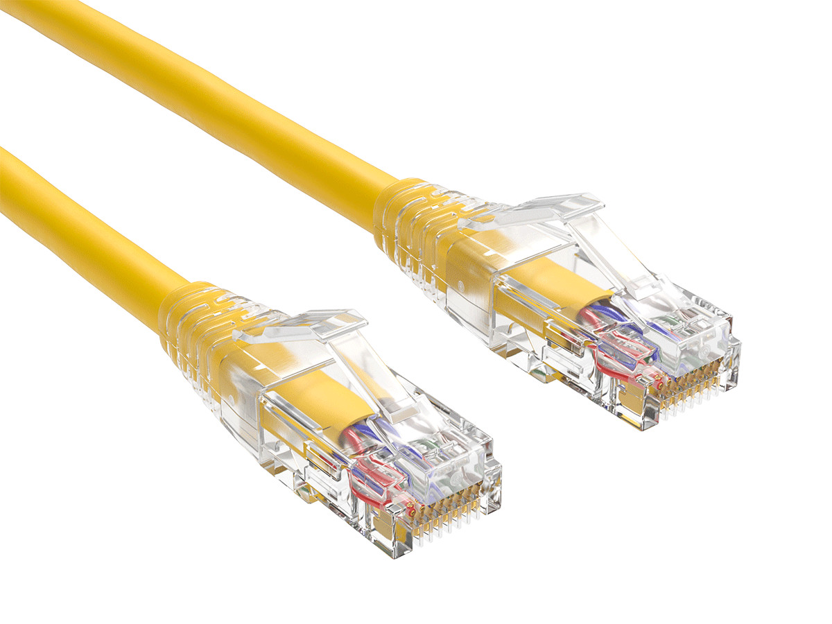 Cat6 UTP Clear Boot Snagless Patch Cable Yellow - 0.5/1/2/3/5/7/10/14/15/20/25ft