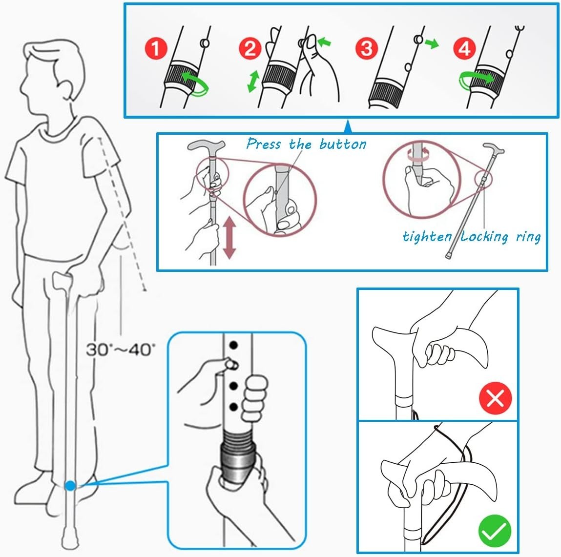 Adjustable Folding Walking Cane for Seniors - Lightweight & Ergonomic Design