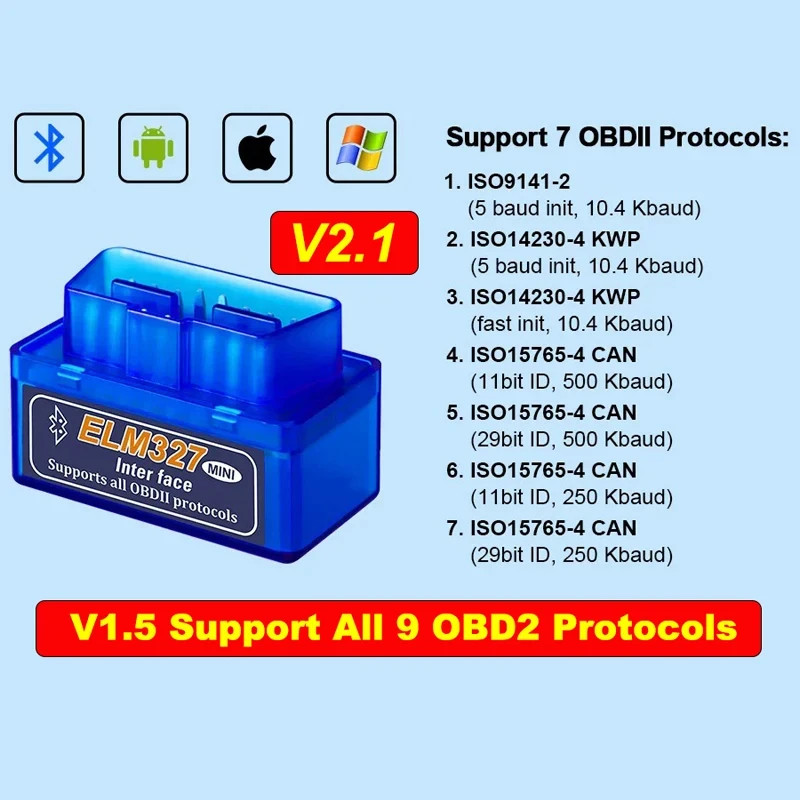 ELM327 V1.5 Bluetooth OBD2 Scanner Car Diagnostic Tool Check Engine Code Reader