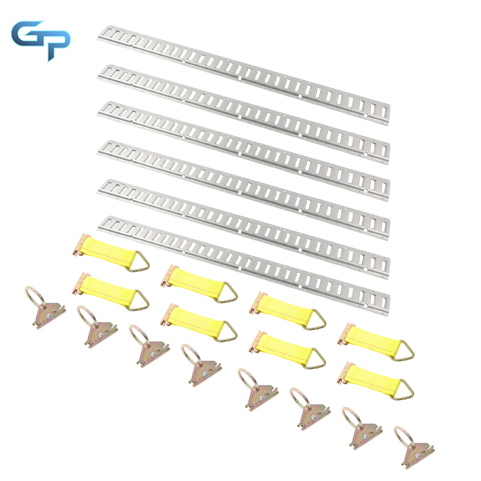 E-Track Tie Down Kit 5' E Track Rails 8 D Rings 8 Rope Tie Offs for Trailers Van