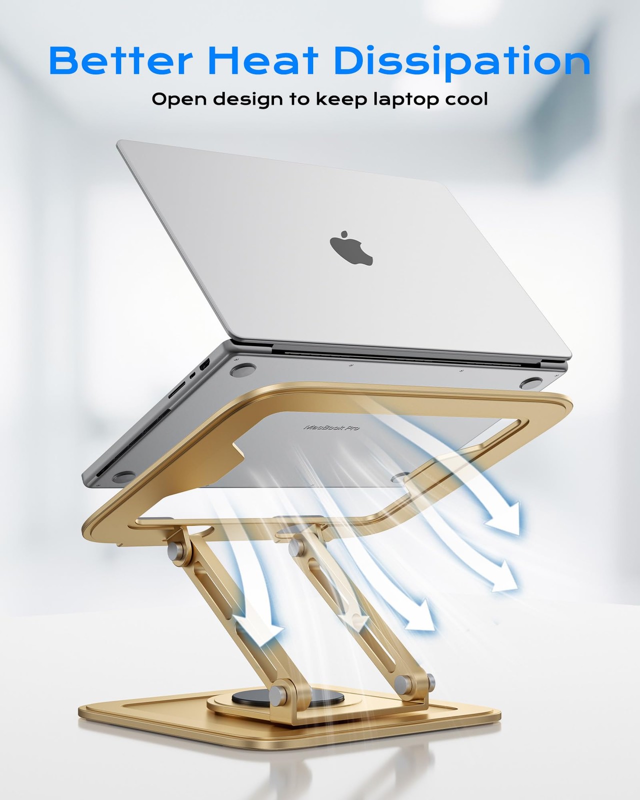 Gold Adjustable Laptop Stand 360 Rotating Base Ergonomic Riser Fits 1016 Inch