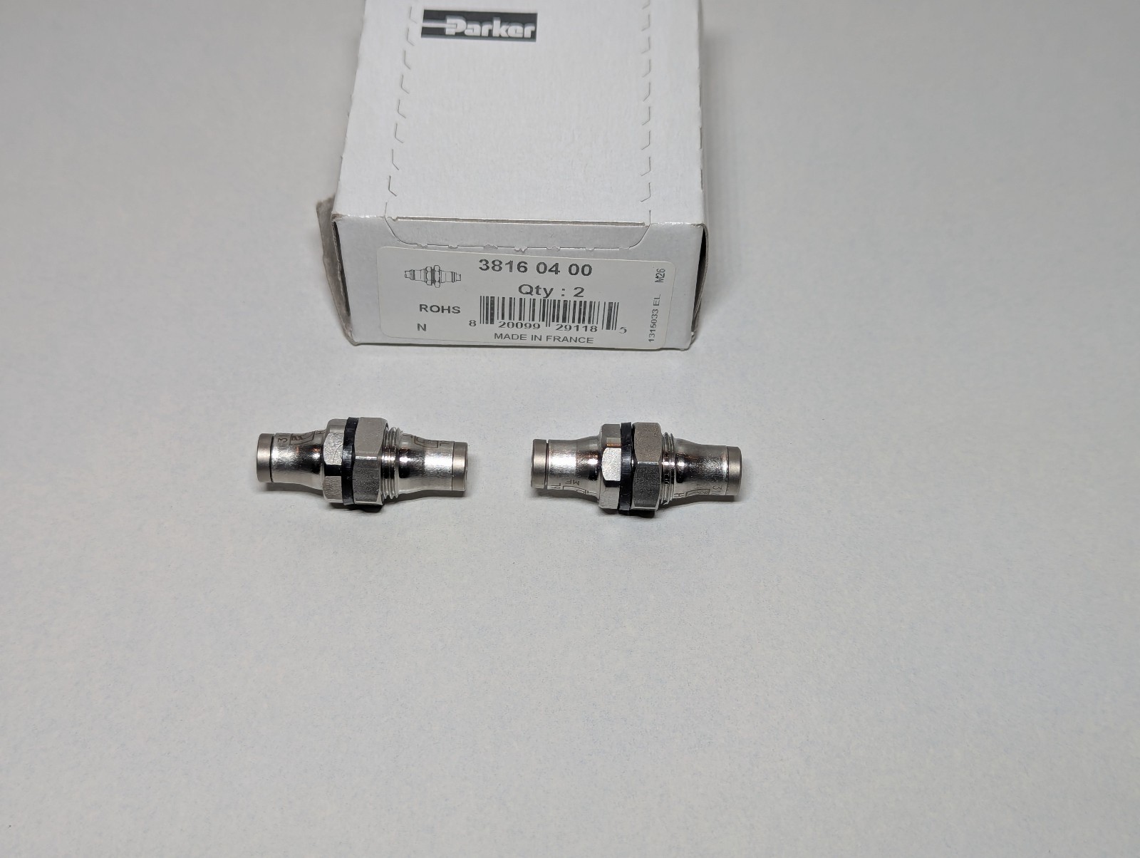 Parker Legris 3816 04 00 SS Bulkhead Union 4MM X 4MM 5/32 X 5/32 Lot of 2