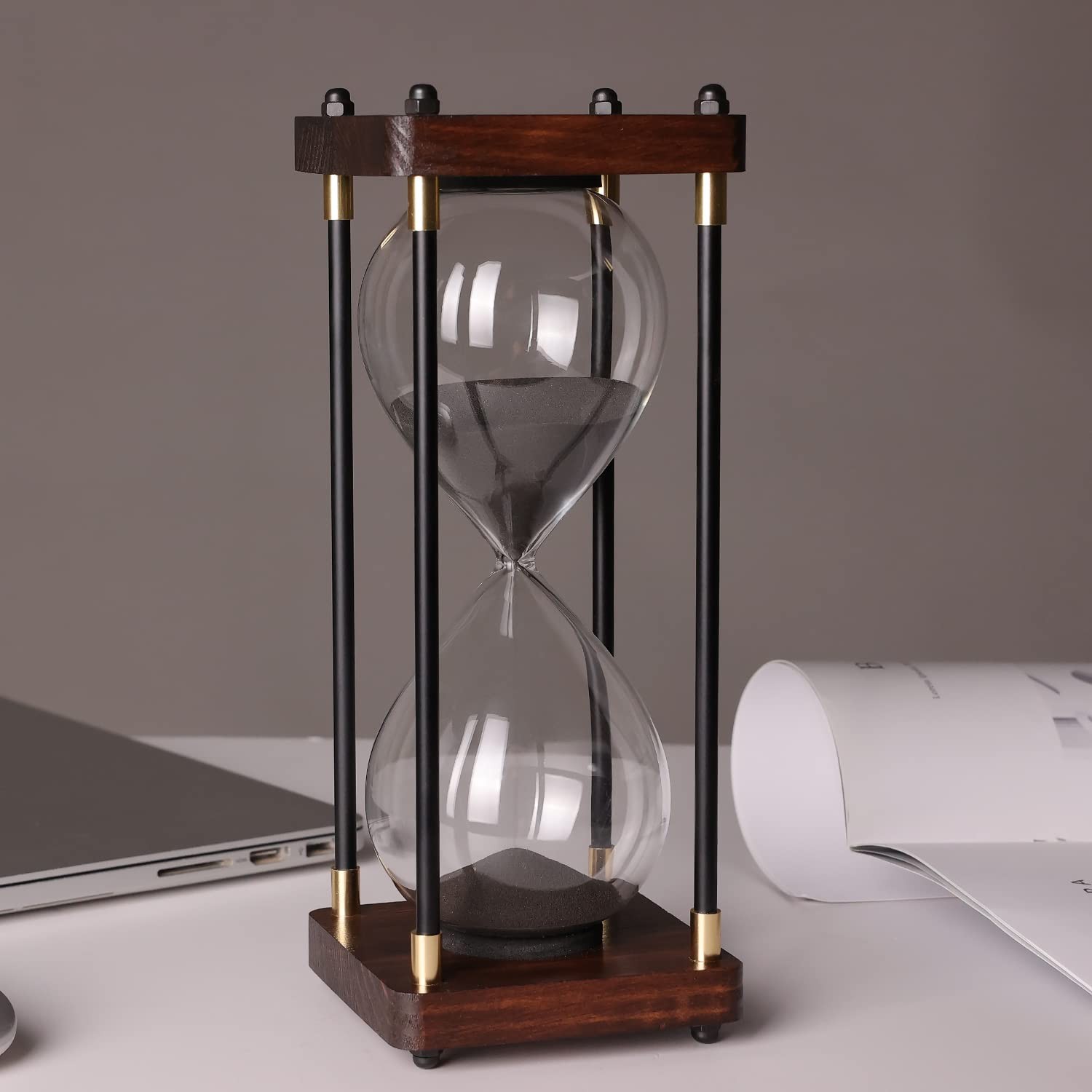 Premium Large Hourglass Sand Timer 60 Minutes, Decorative Sandglass Black