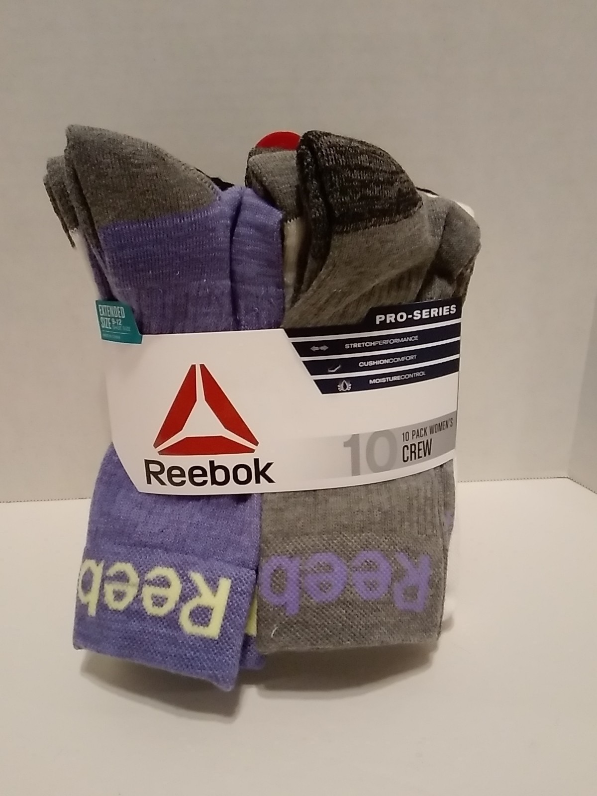 Reebok Women's Pro Series Cushioned Crew Socks Pack of 10 Extended Size 9-12