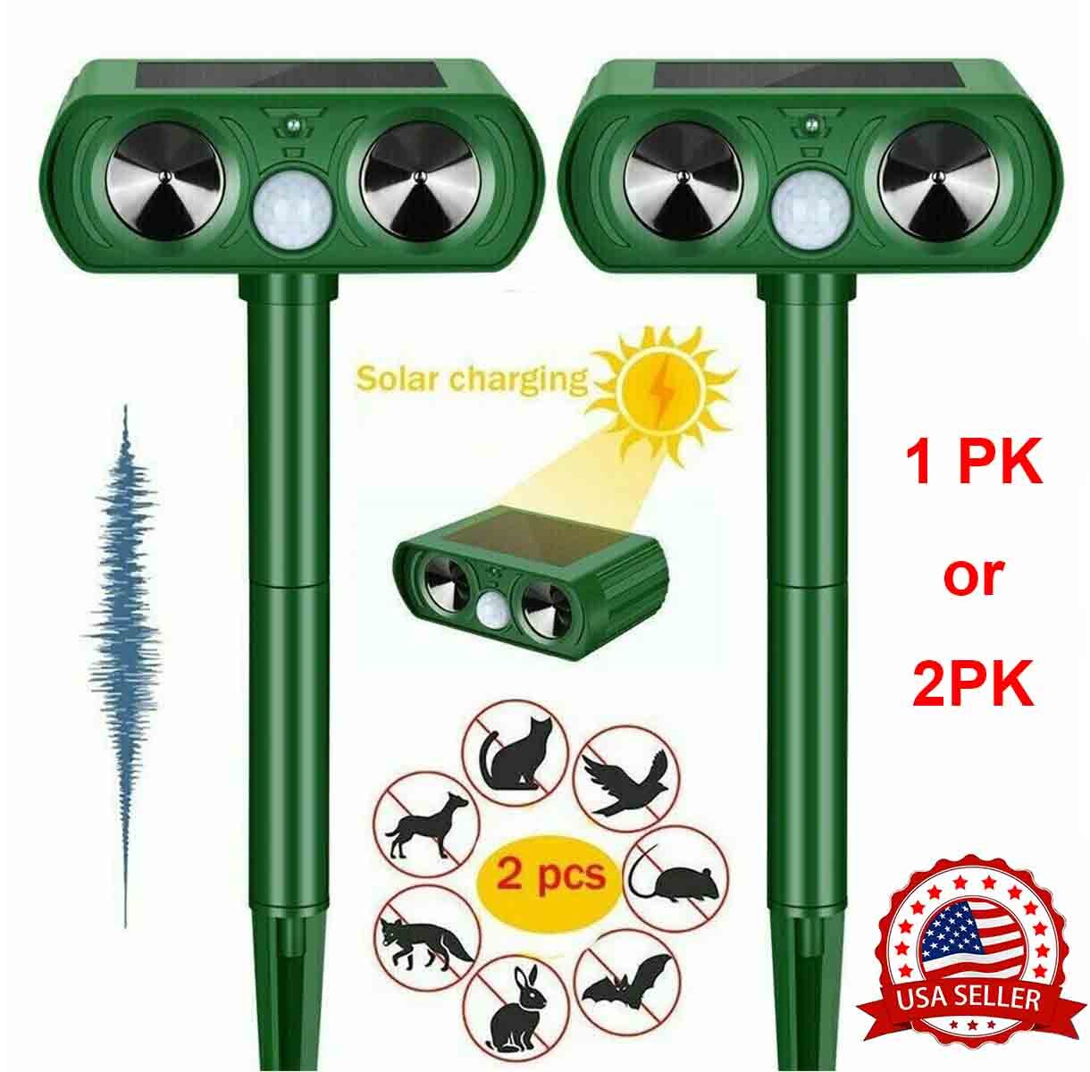 1/2 PK Animal Repeller Ultrasonic Solar Power Outdoor Pest Cat Mice Deer Sensor