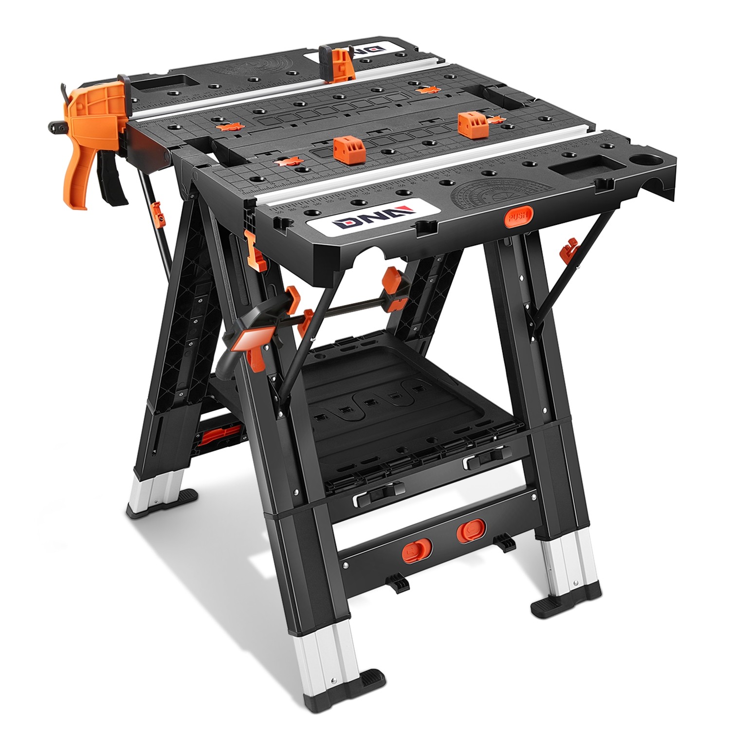 25" X 31.1" X 31.8" Painted Black Foldable Work Table for Workbench Sawhorse