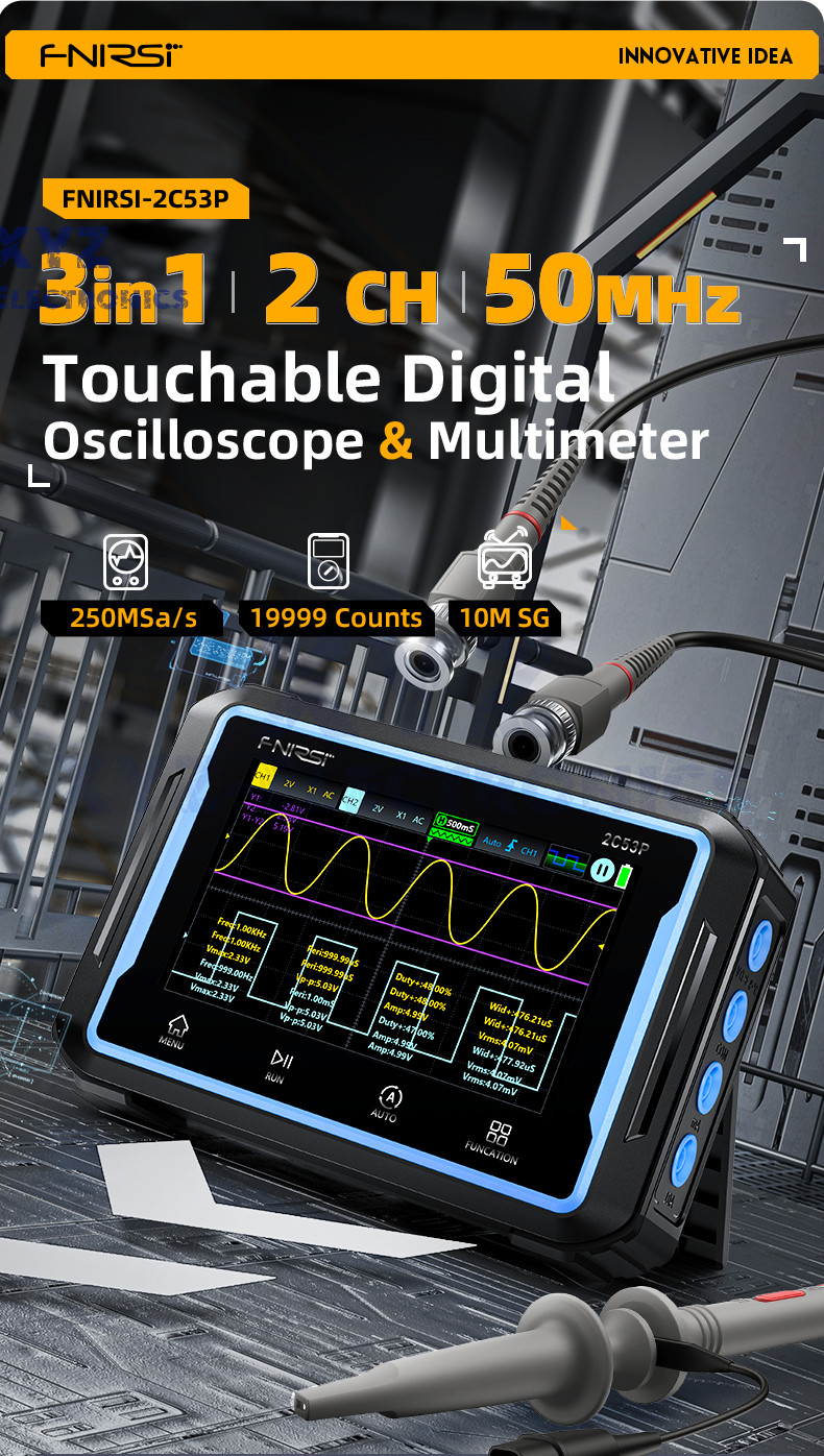 FNIRSI 2C53P Handheld Digital Oscilloscope Multimeter Signal Generator IPS Touch