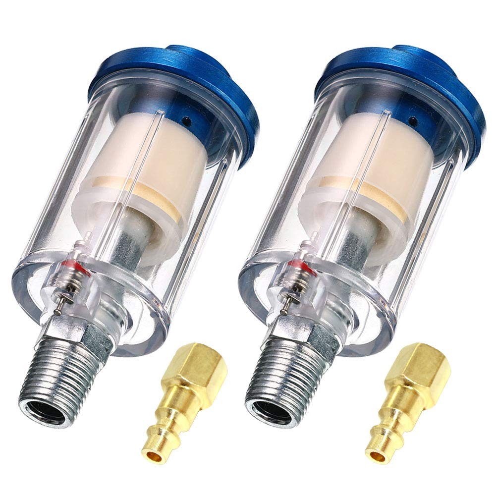 Air Water Oil Separator Filter 1/4 NPT Compressor Spray Gun 2 Pack Aluminum