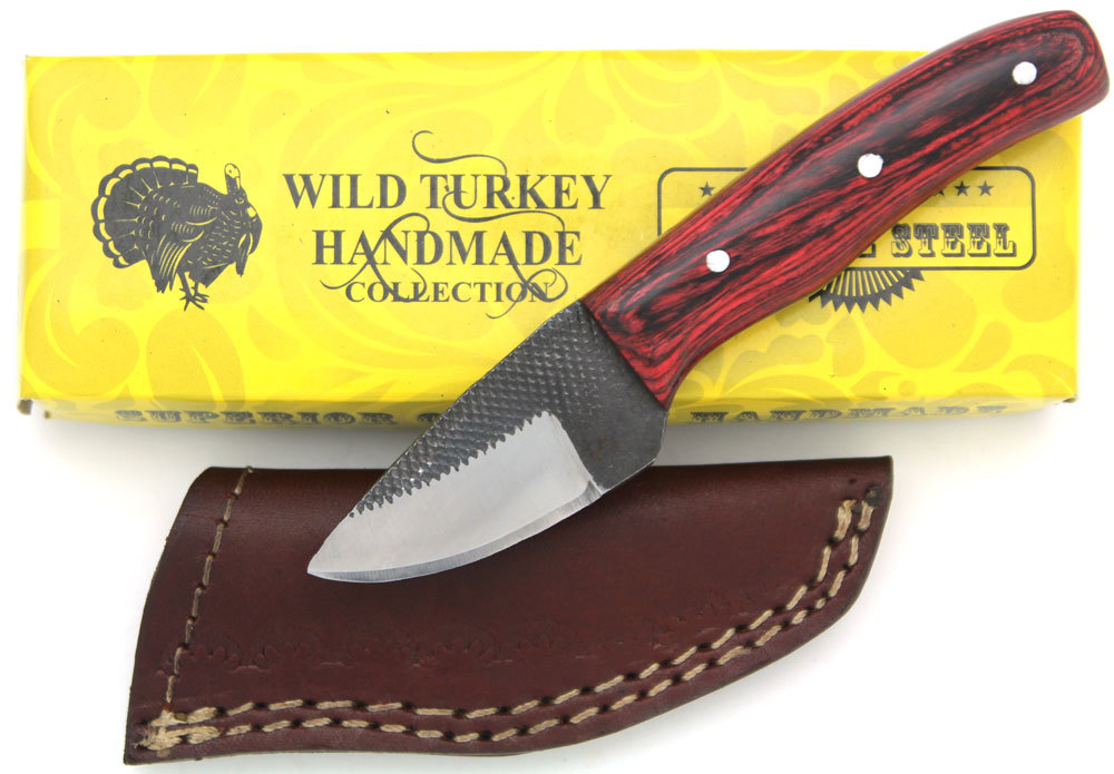 Wild Turkey Handmade Full Tang Real File Skinner Knife w/ Leather Sheath