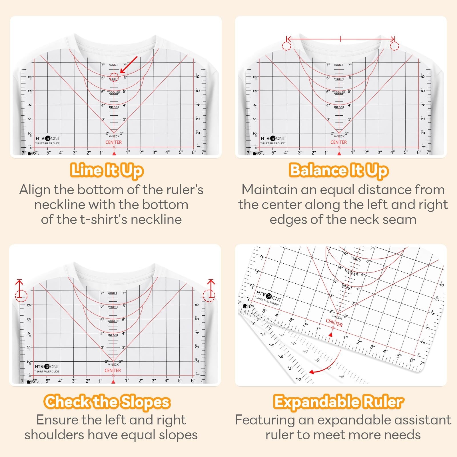 HTVRONT Tshirt Ruler Guide for Heat Press, Vinyl Alignment, Center Design | F...