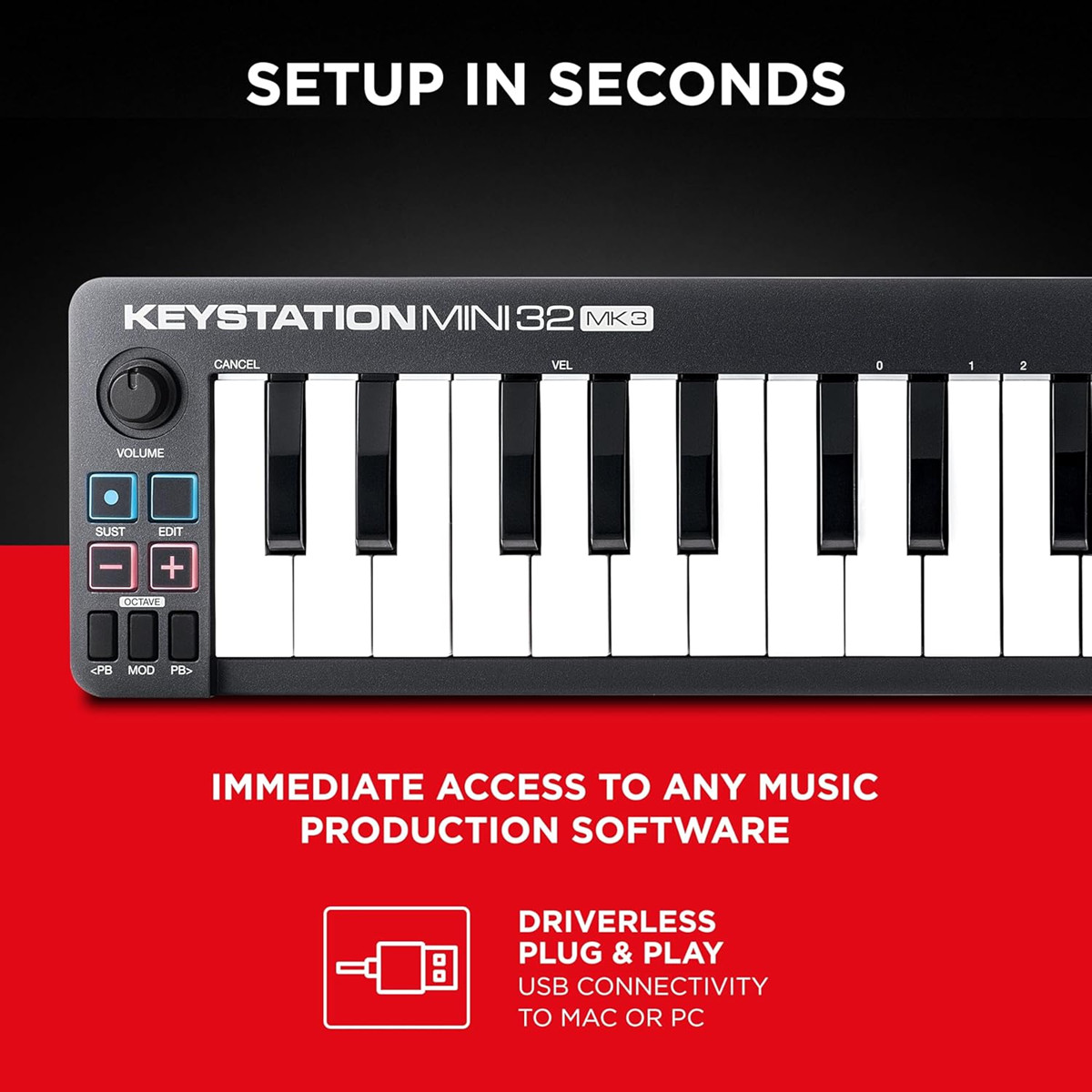 M-AUDIO Keystation Mini 32 MK3 USB MIDI Keyboard Controller with 32 Velocity
