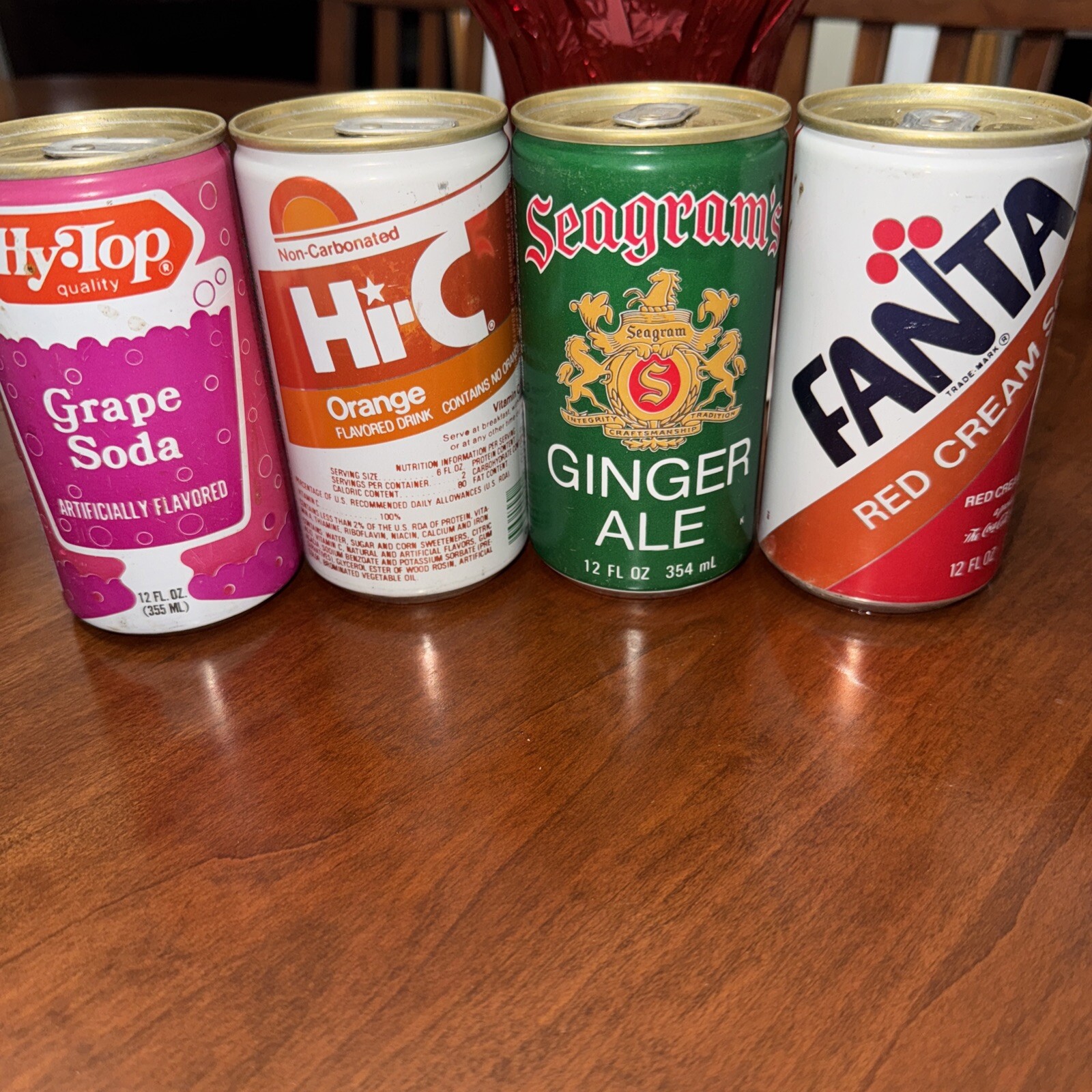4 Older Air Filled Salesman Sample Soda Cans. Fanta Hi C.